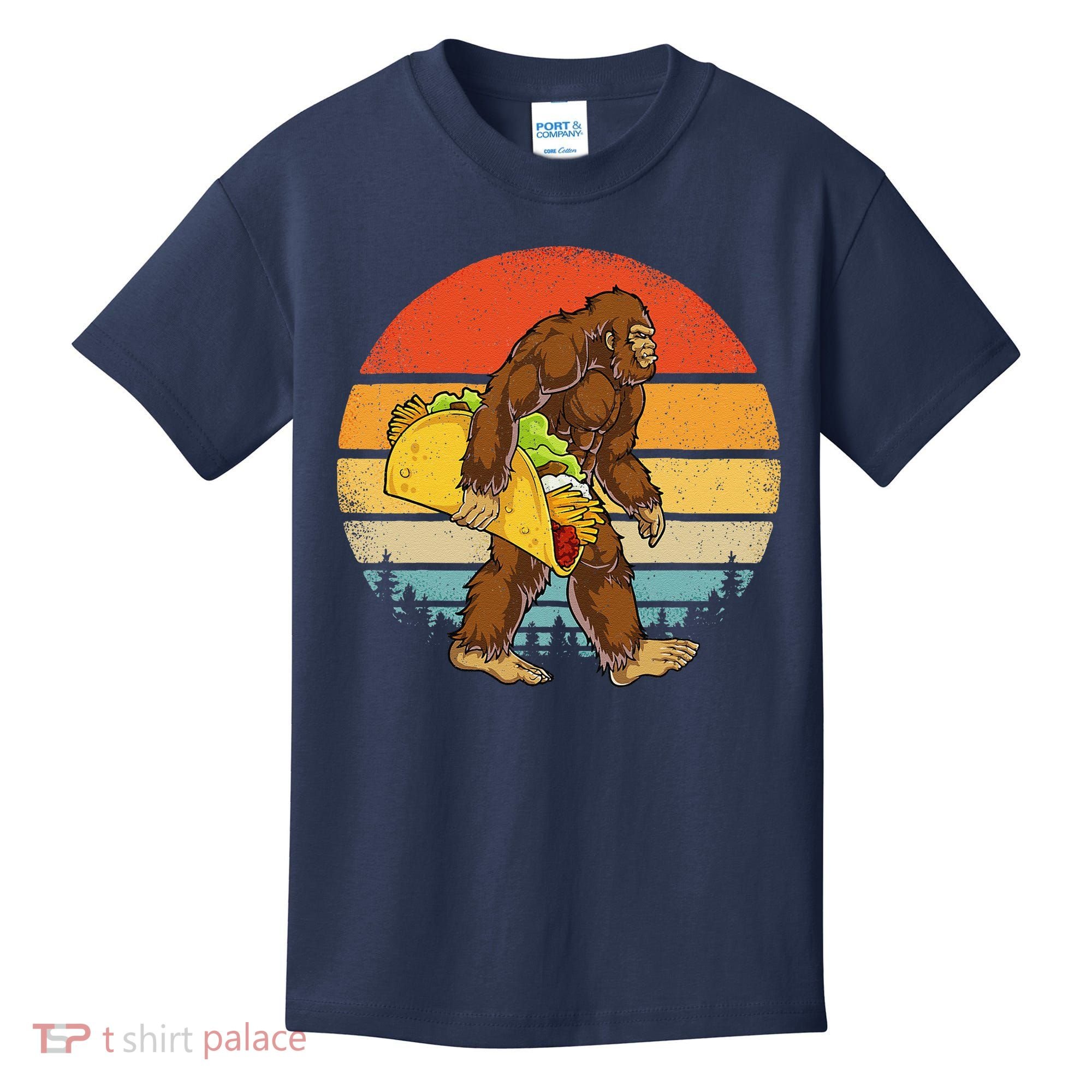 Bigfoot Carrying Taco Funny Cinco De Mayo Sasquatch Kids T-Shirt