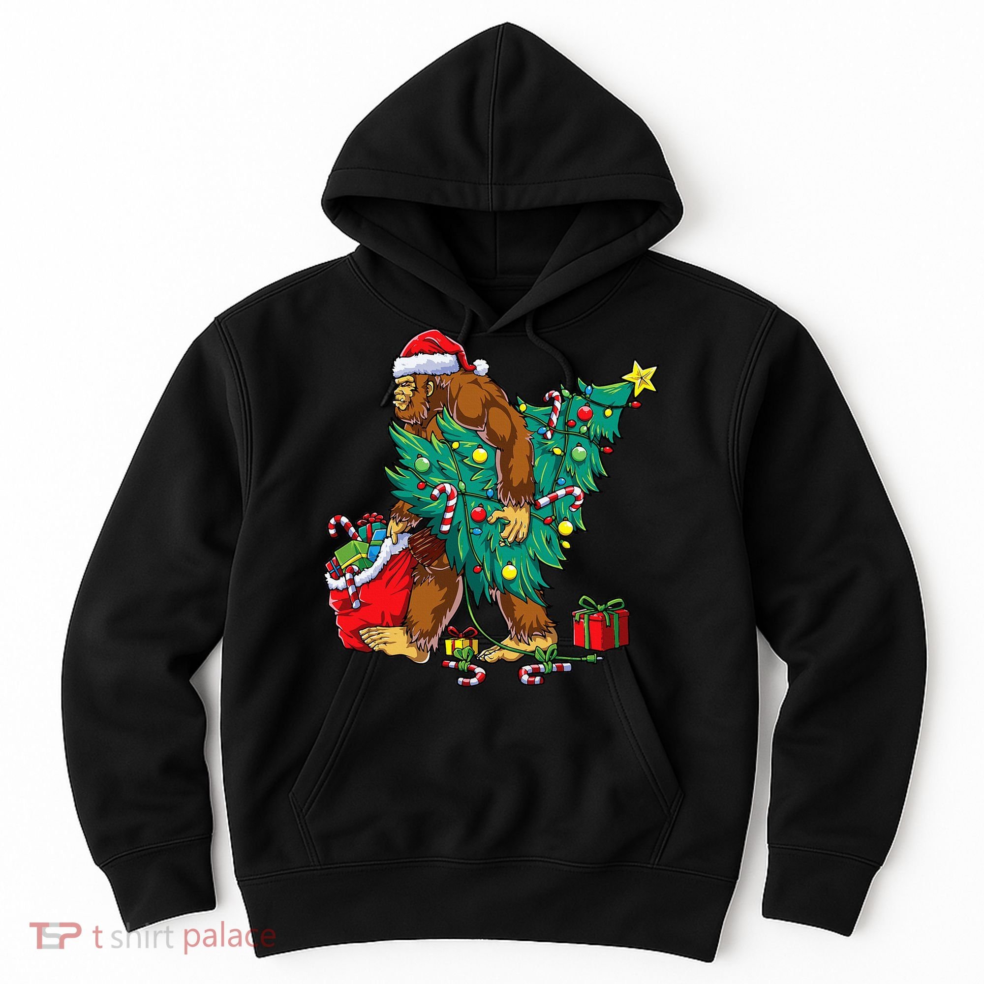 Bigfoot Christmas Tree Lights Xmas Sasquatch Lovers Hoodie