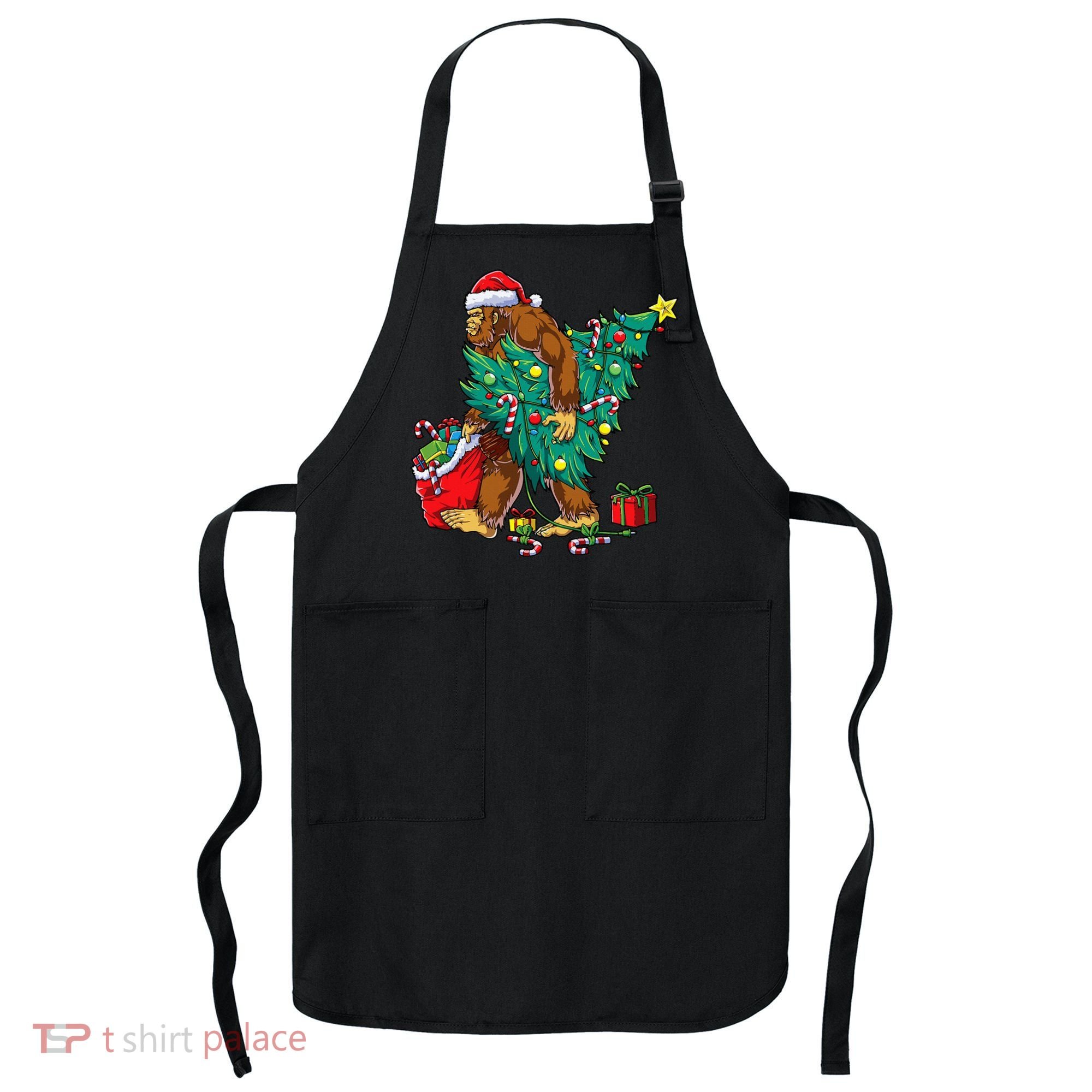 Bigfoot Christmas Tree Lights Xmas Sasquatch Lovers Apron