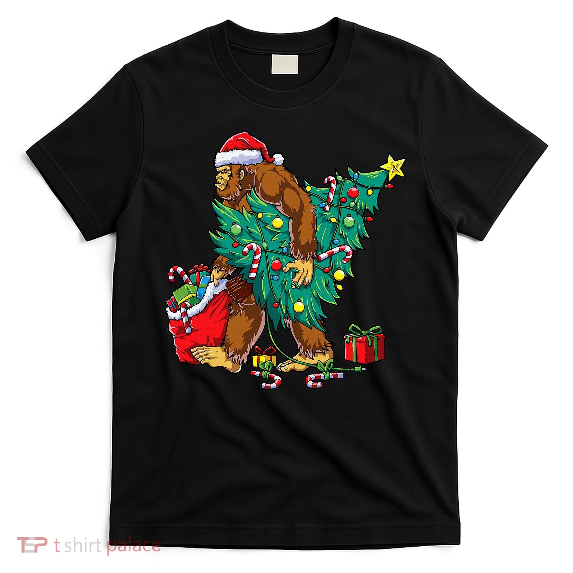 Bigfoot Christmas Tree Lights Xmas Sasquatch Lovers T-Shirt