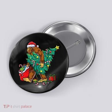 Bigfoot Christmas Tree Lights Xmas Sasquatch Lovers Button