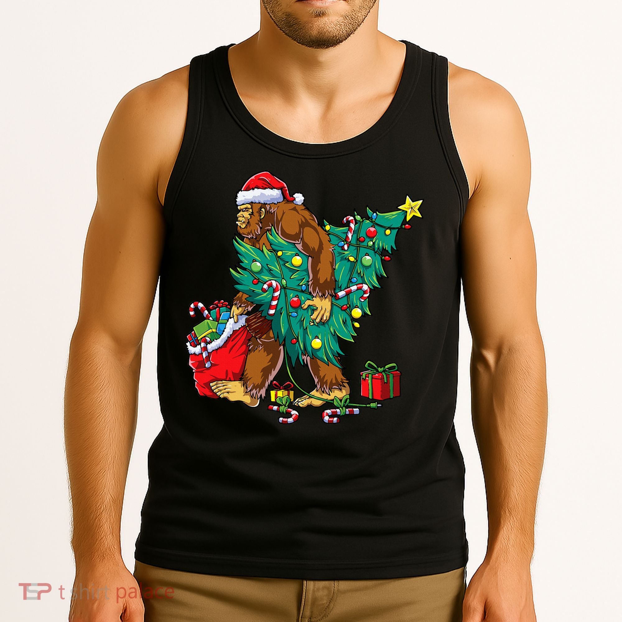 Bigfoot Christmas Tree Lights Xmas Sasquatch Lovers Tank Top