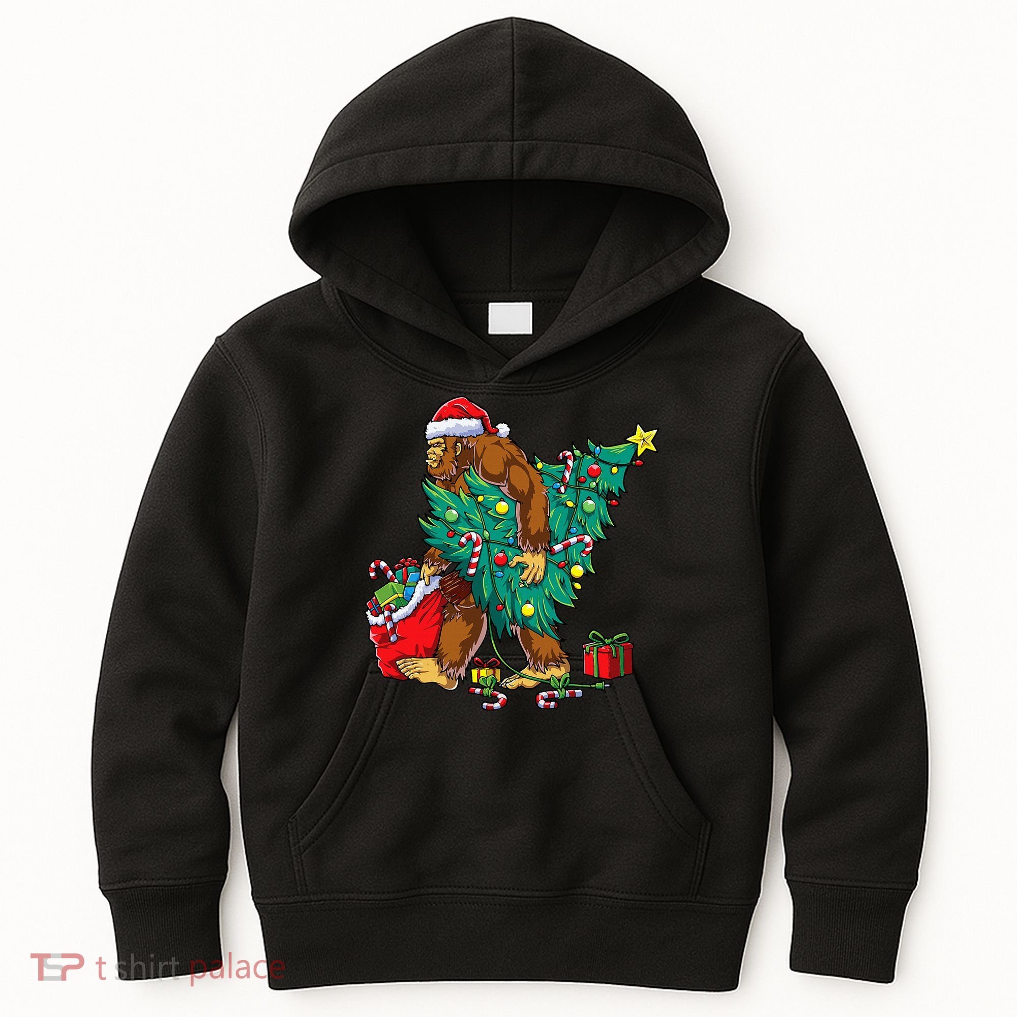 Bigfoot Christmas Tree Lights Xmas Sasquatch Lovers Kids Hoodie