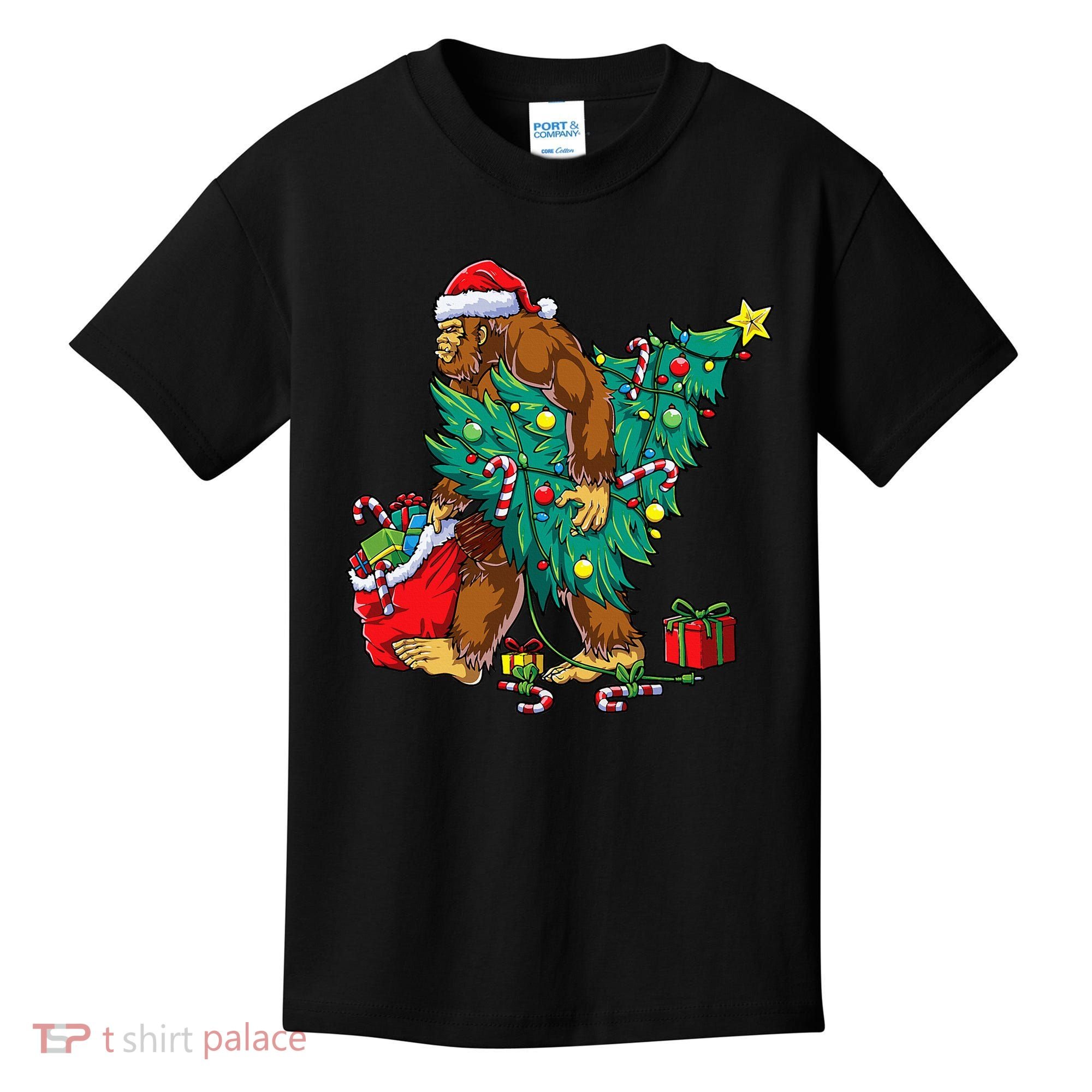 Bigfoot Christmas Tree Lights Xmas Sasquatch Lovers Kids T-Shirt