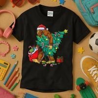 Bigfoot Christmas Tree Lights Xmas Sasquatch Lovers Kids T-Shirt thumb 3