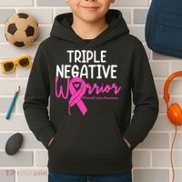 Breast Cancer Triple Negative Warrior Pink Ribbon Awareness Kids Hoodie thumb 2