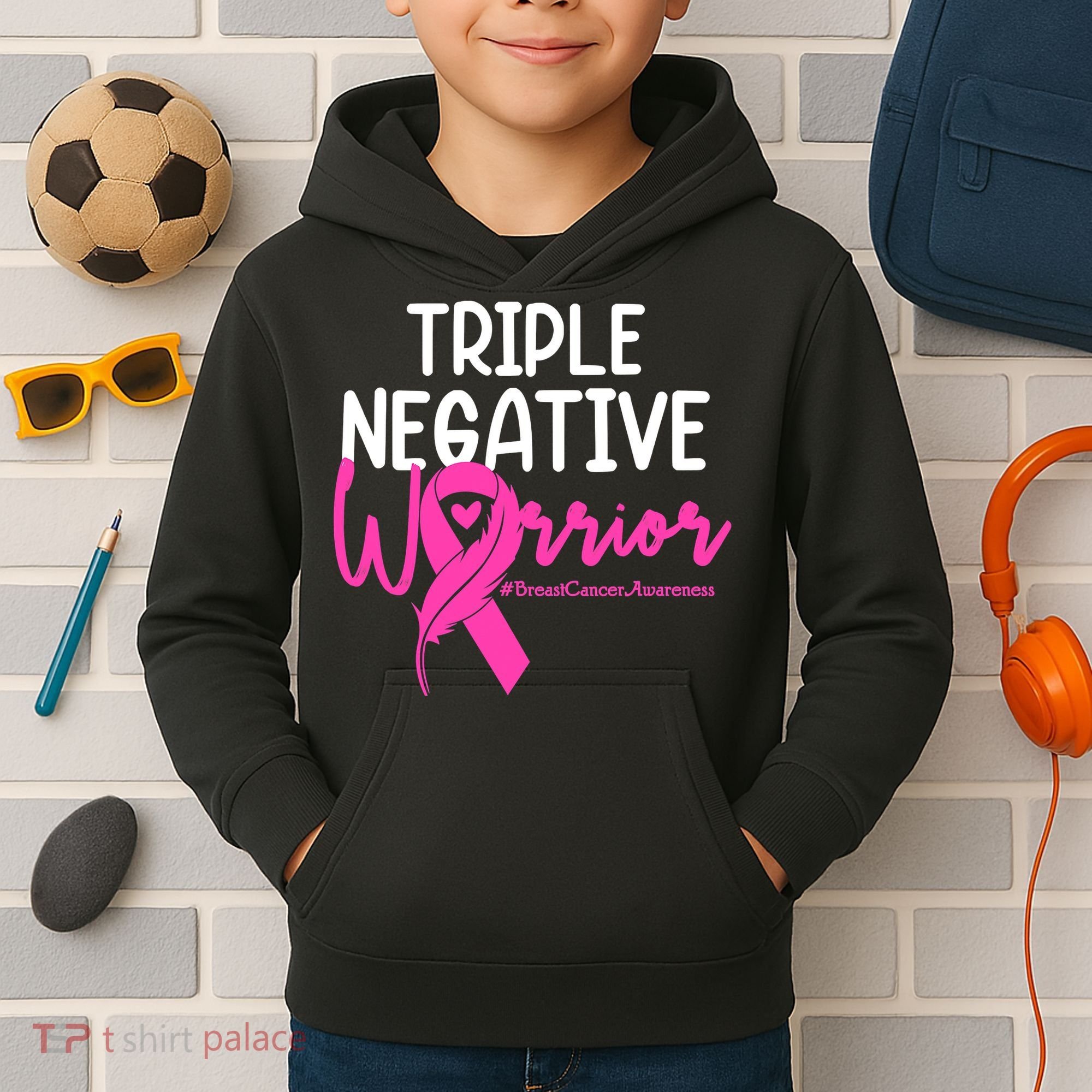 Breast Cancer Triple Negative Warrior Pink Ribbon Awareness Kids Hoodie