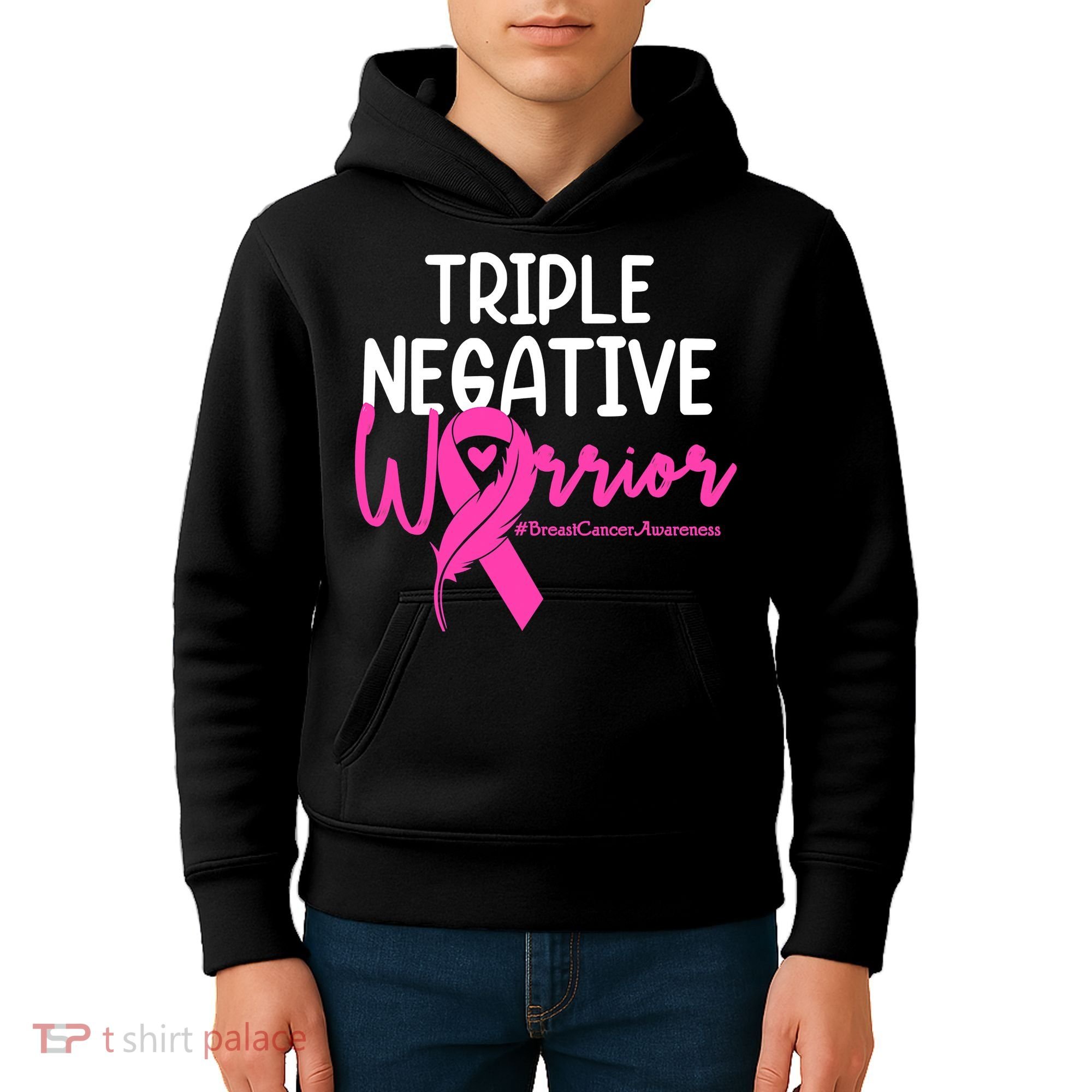 Breast Cancer Triple Negative Warrior Pink Ribbon Awareness Kids Hoodie