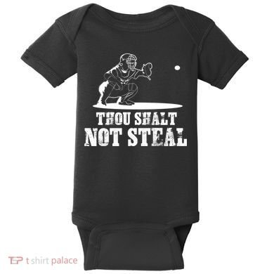 Baseball Catcher Thou Shalt Not Steal - Religious Gift Baby Bodysuit