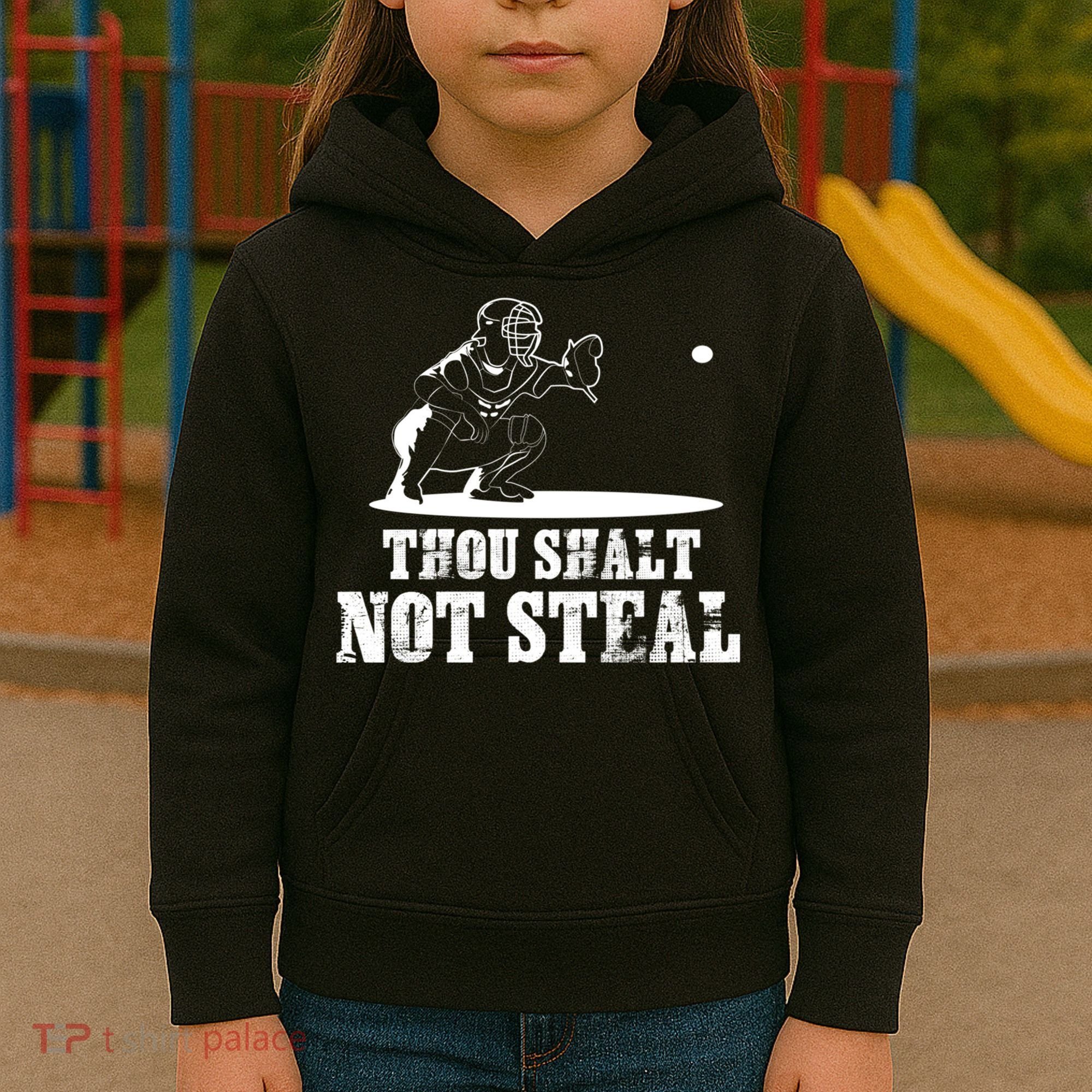 Baseball Catcher Thou Shalt Not Steal - Religious Gift Kids Hoodie