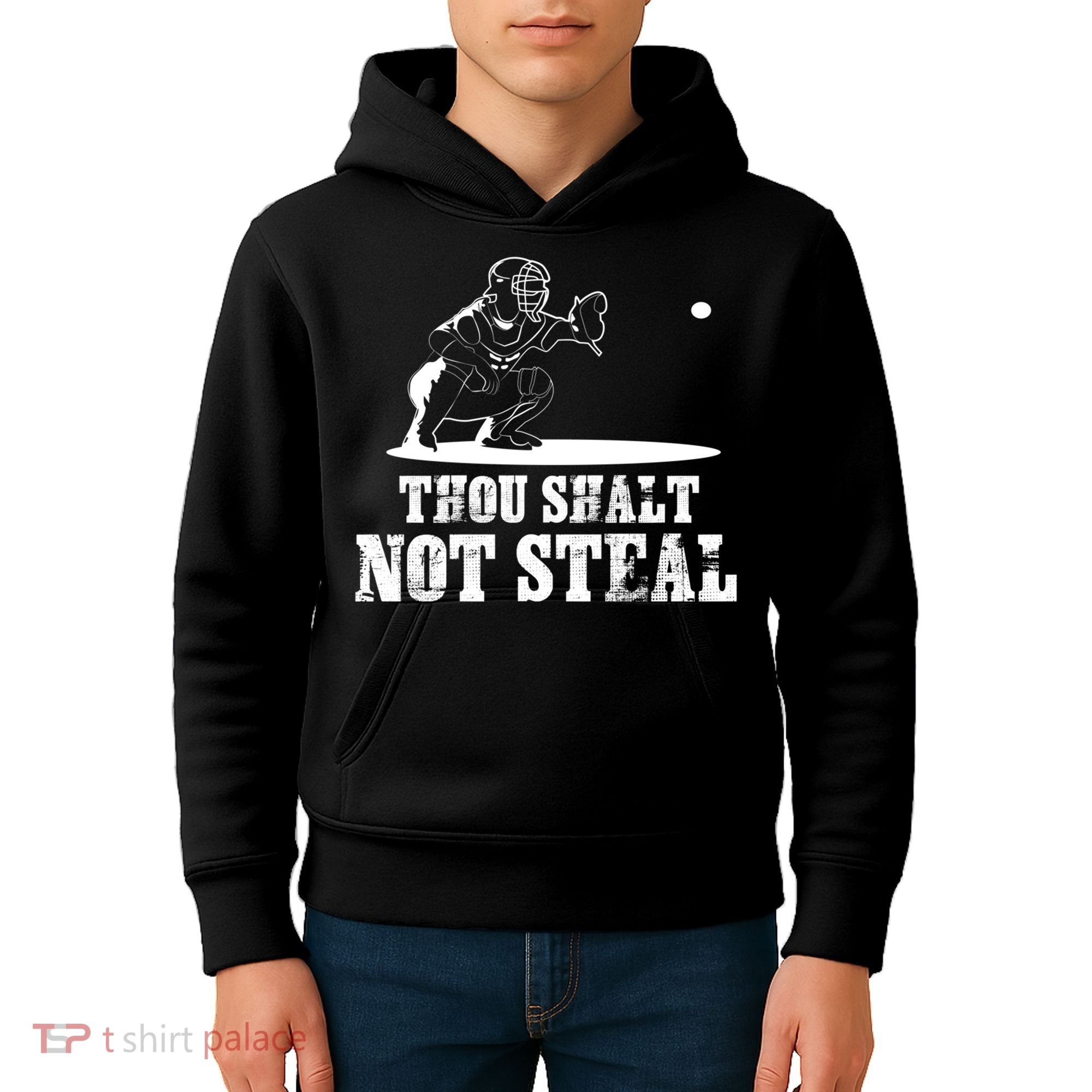 Baseball Catcher Thou Shalt Not Steal - Religious Gift Kids Hoodie