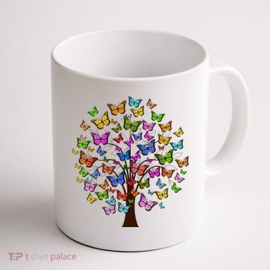 Butterfly Colorful Tree Coffee Mug back