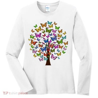 Butterfly Colorful Tree Women's Long Sleeve Shirt