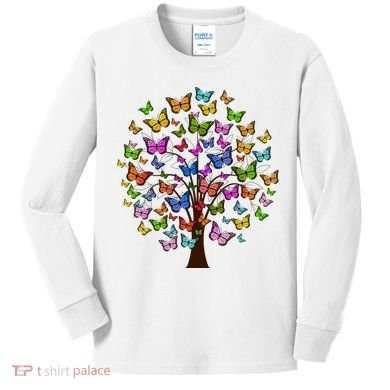 Butterfly Colorful Tree Kids Long Sleeve Shirt