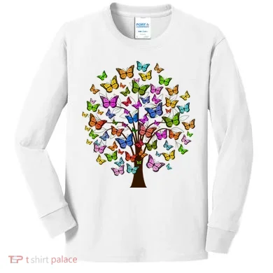 Butterfly Colorful Tree Kids Long Sleeve Shirt