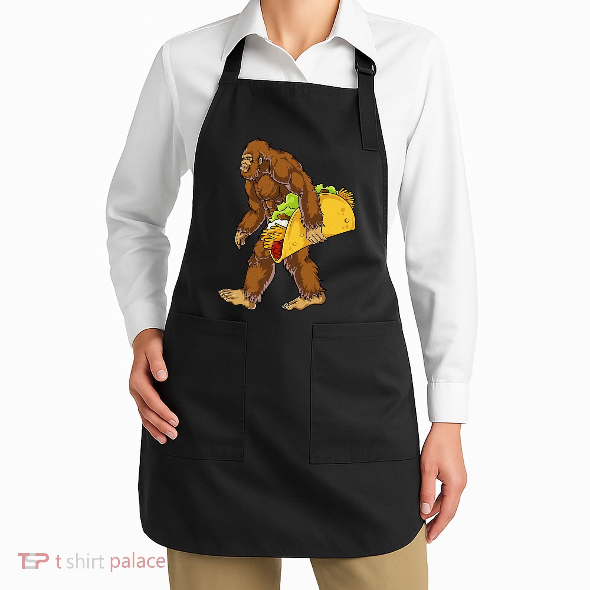 Bigfoot Carrying Taco Funny Cinco De Mayo Sasquatch Funny Apron