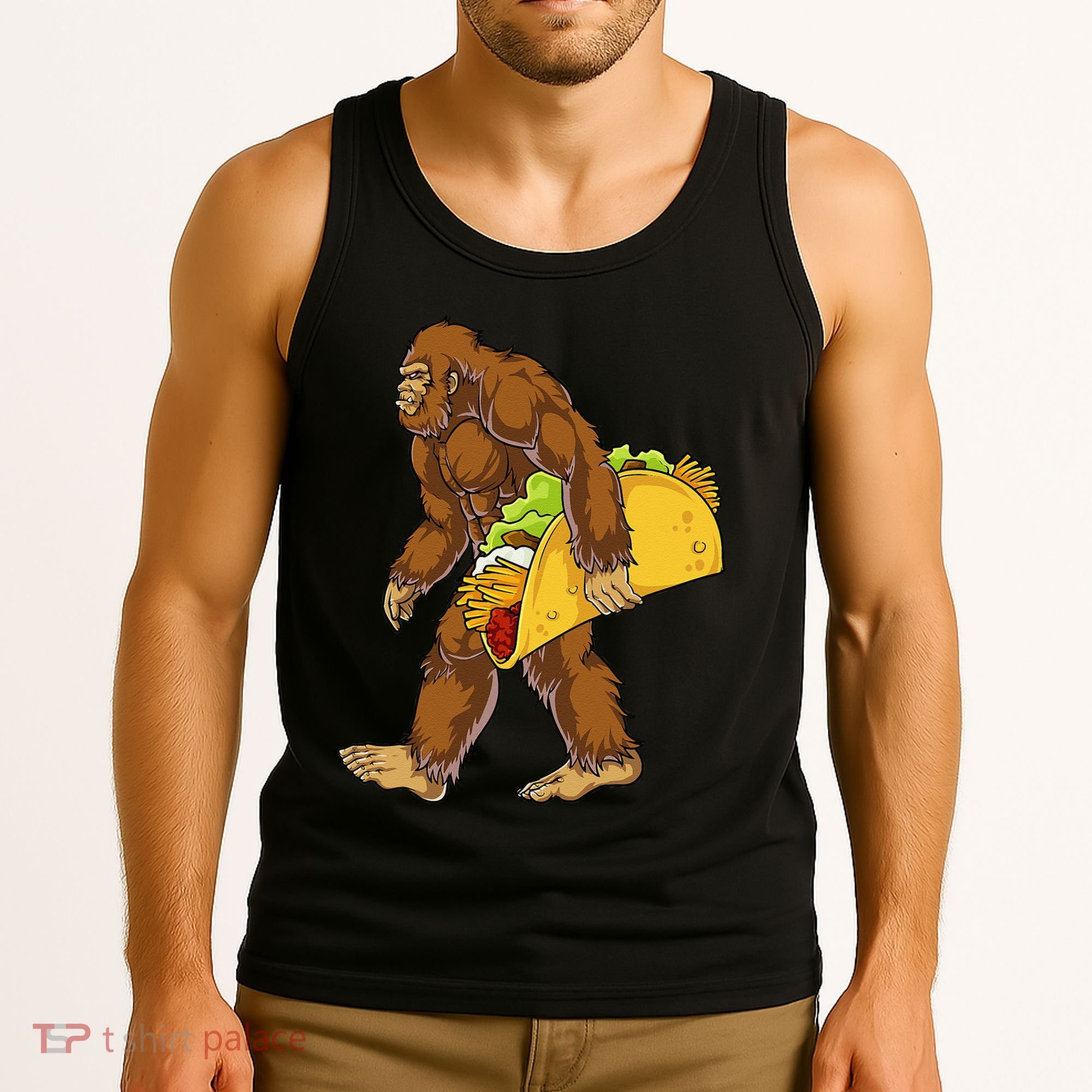 Bigfoot Carrying Taco Funny Cinco De Mayo Sasquatch Funny Tank Top