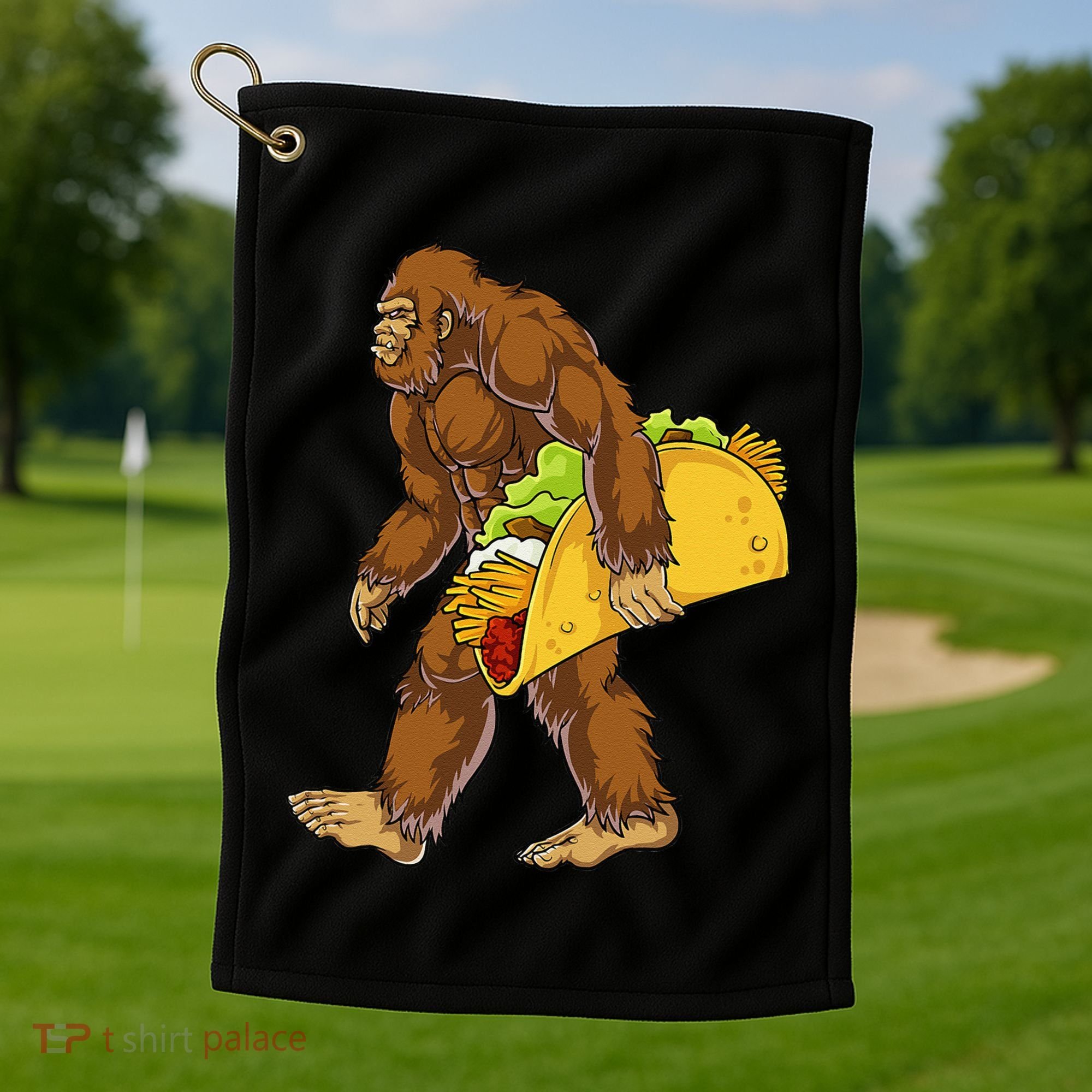 Bigfoot Carrying Taco Funny Cinco De Mayo Sasquatch Funny Golf Towel
