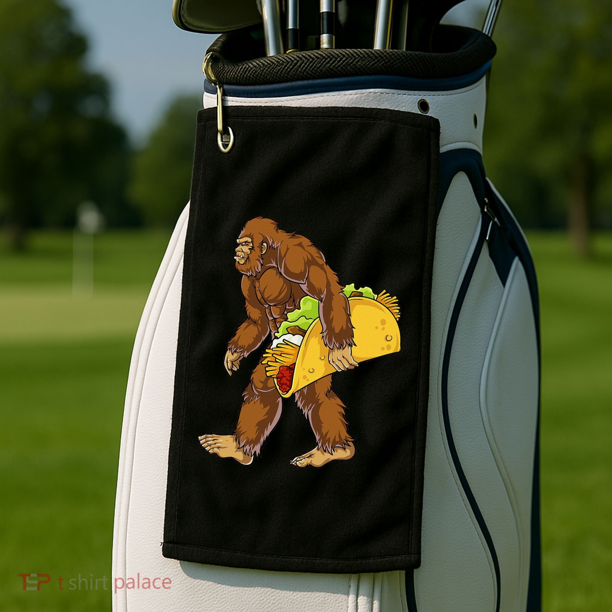 Bigfoot Carrying Taco Funny Cinco De Mayo Sasquatch Funny Golf Towel