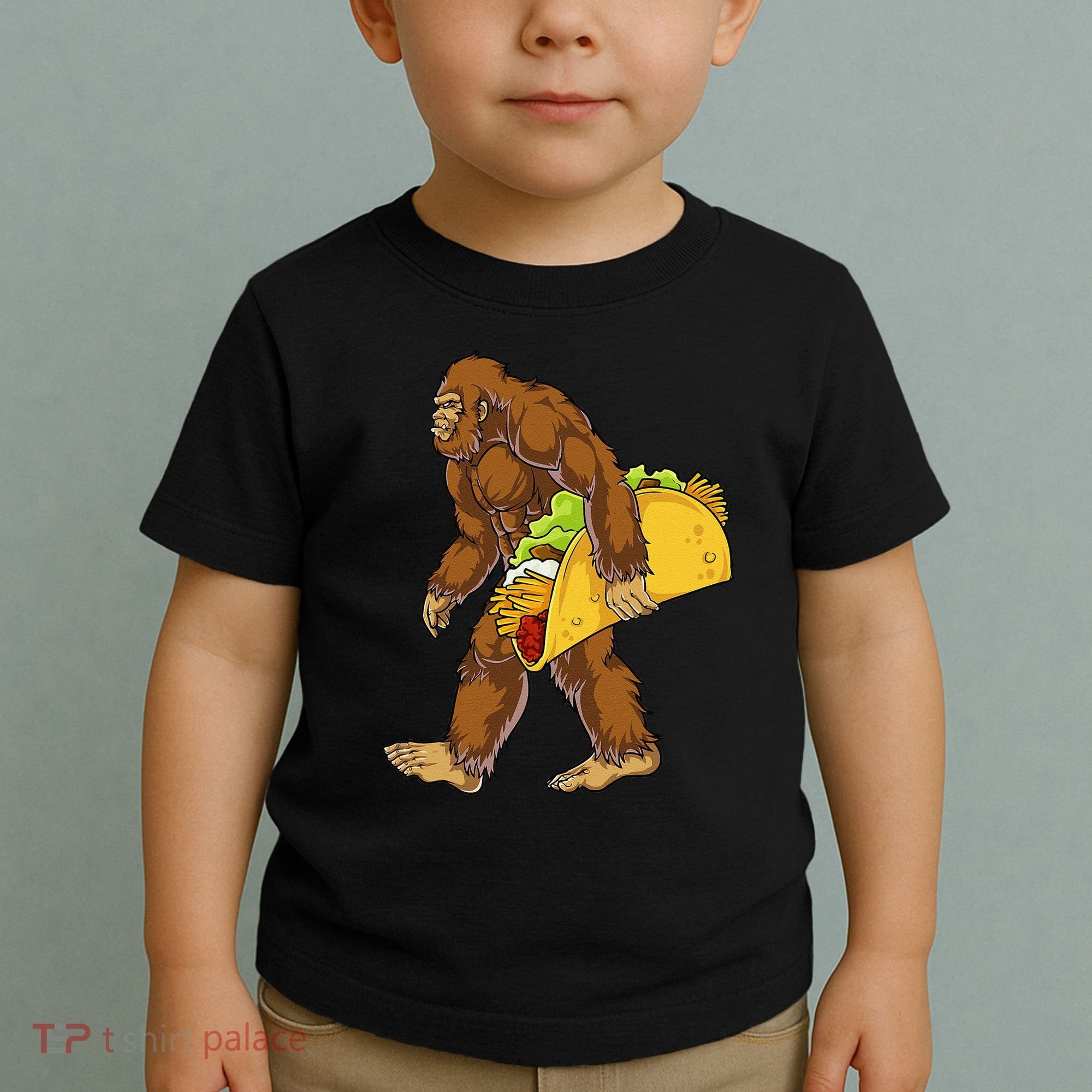 Bigfoot Carrying Taco Funny Cinco De Mayo Sasquatch Funny Toddler T-Shirt