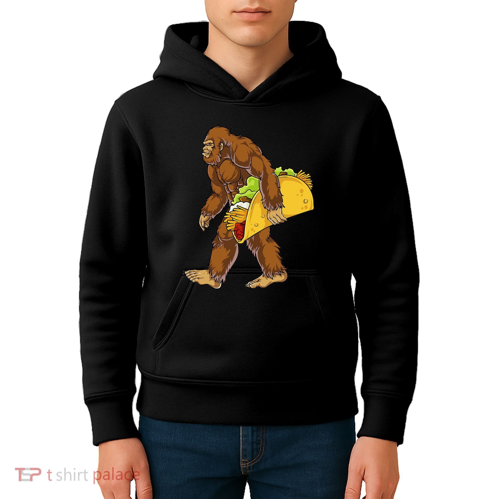 Bigfoot Carrying Taco Funny Cinco De Mayo Sasquatch Funny Kids Hoodie