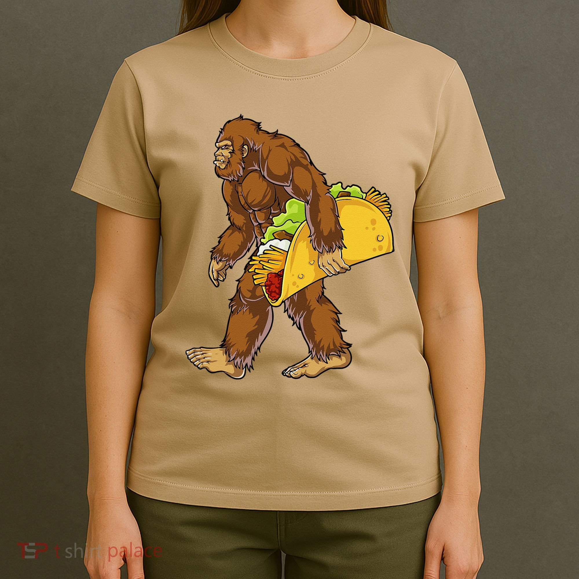 Bigfoot Carrying Taco Funny Cinco De Mayo Sasquatch Funny T-Shirt