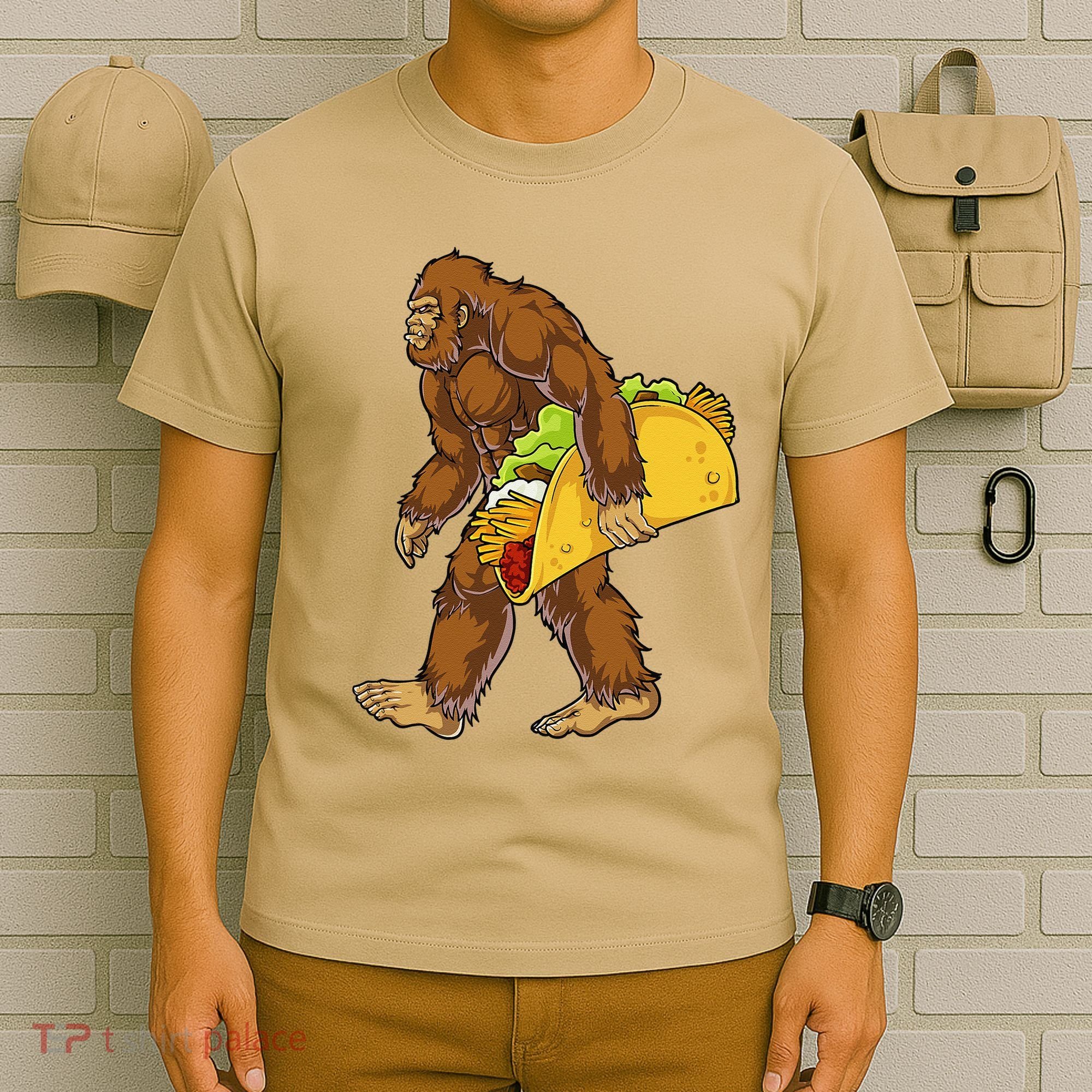 Bigfoot Carrying Taco Funny Cinco De Mayo Sasquatch Funny T-Shirt