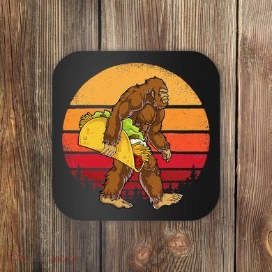 Bigfoot Carrying Taco Funny Cinco De Mayo Sasquatch Gift Coaster