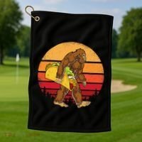Bigfoot Carrying Taco Funny Cinco De Mayo Sasquatch Gift Golf Towel thumb 1