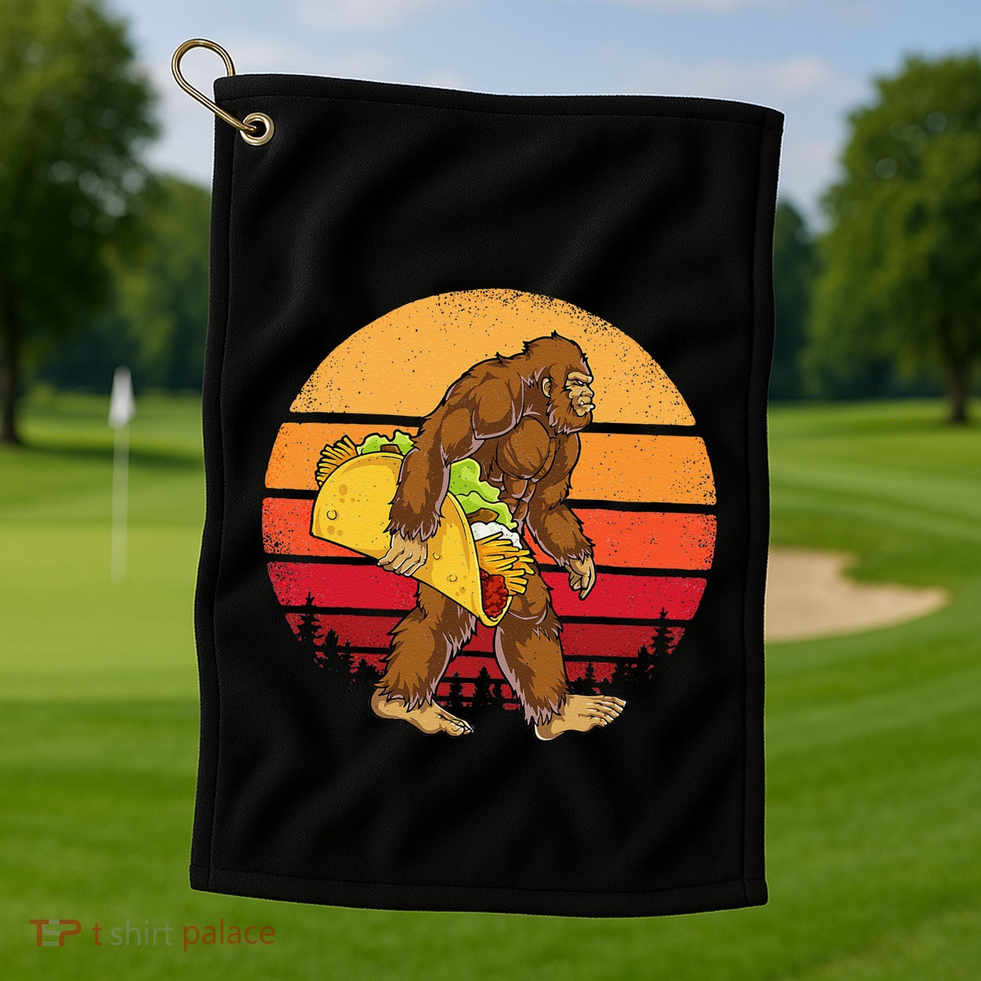 Bigfoot Carrying Taco Funny Cinco De Mayo Sasquatch Gift Golf Towel