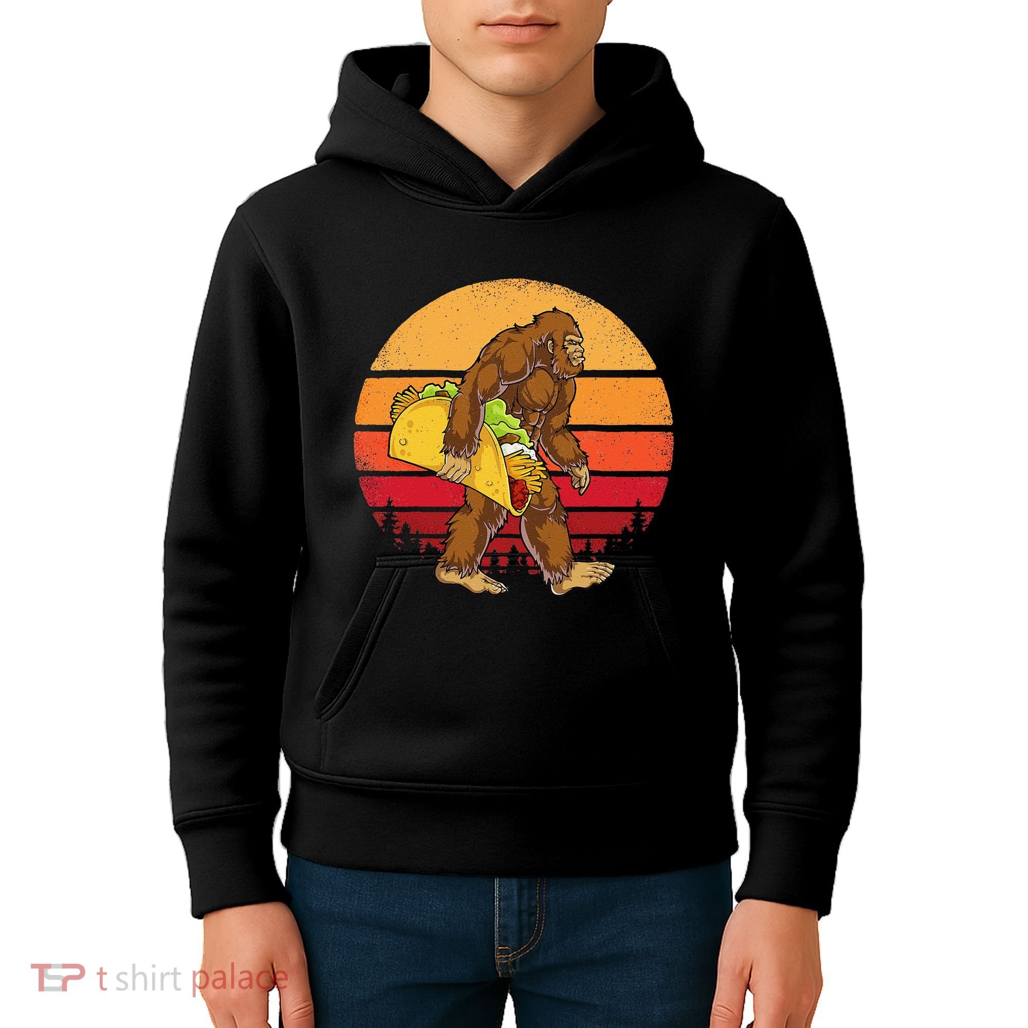Bigfoot Carrying Taco Funny Cinco De Mayo Sasquatch Gift Kids Hoodie
