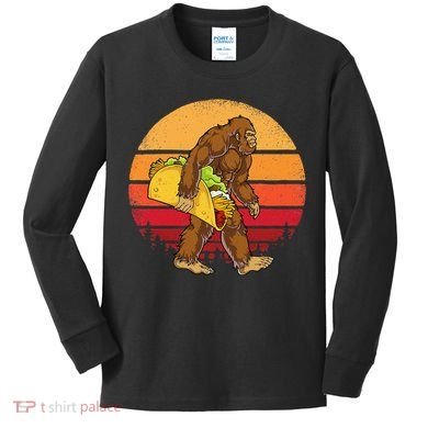 Bigfoot Carrying Taco Funny Cinco De Mayo Sasquatch Gift Kids Long Sleeve Shirt