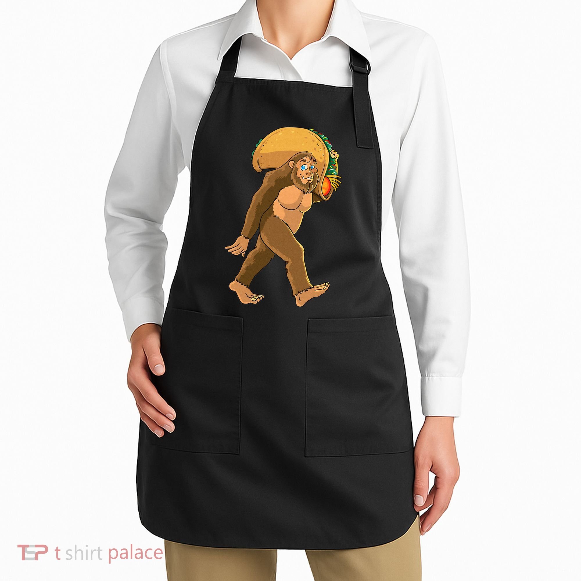 Bigfoot Carrying Taco Funny Cinco De Mayo Sasquatch Love Apron