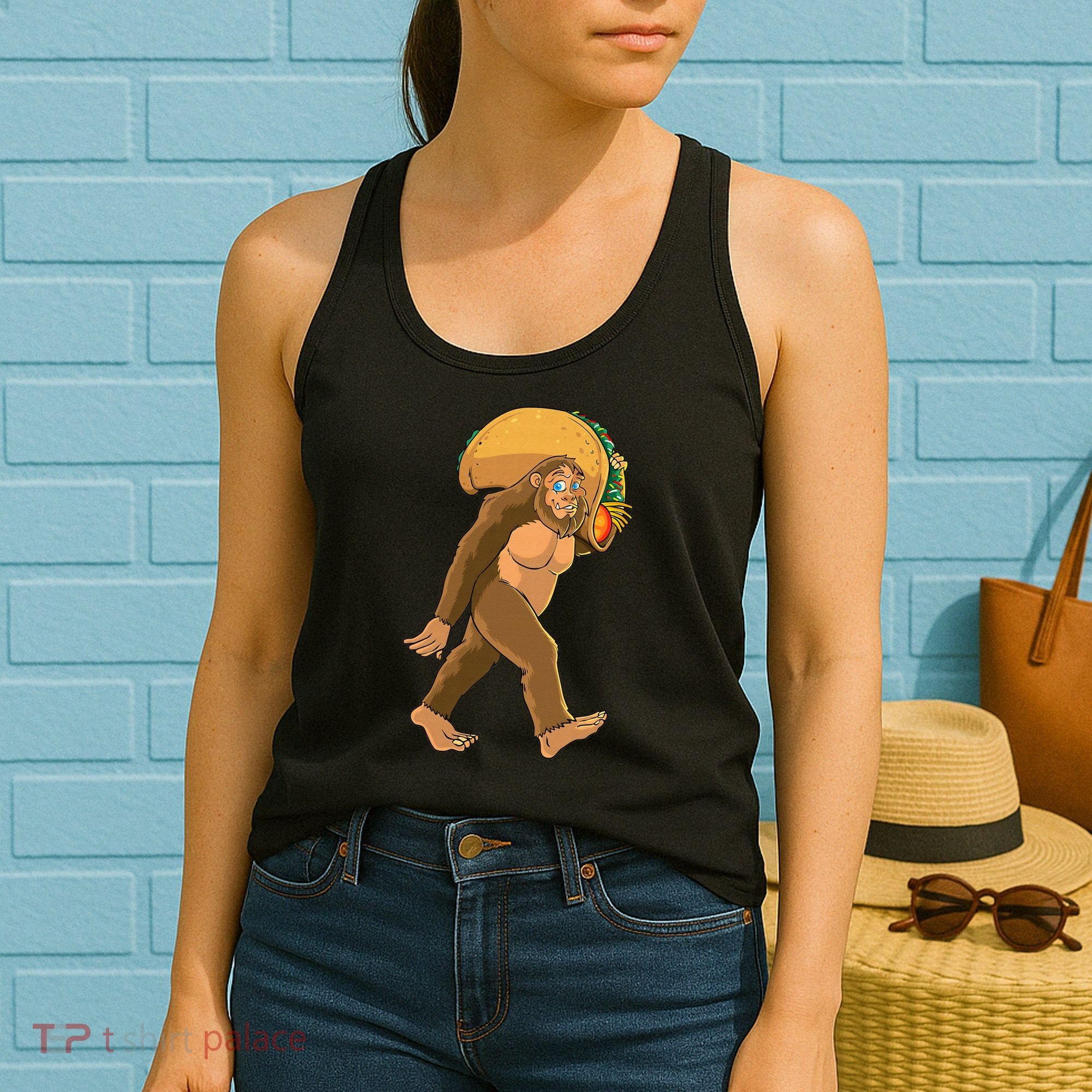 Bigfoot Carrying Taco Funny Cinco De Mayo Sasquatch Love Women's Tank Top