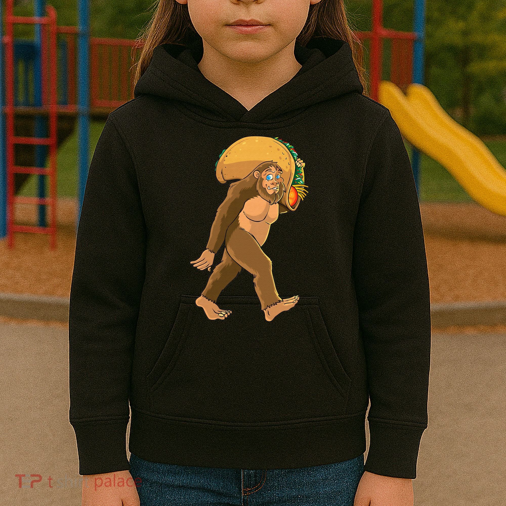 Bigfoot Carrying Taco Funny Cinco De Mayo Sasquatch Love Kids Hoodie