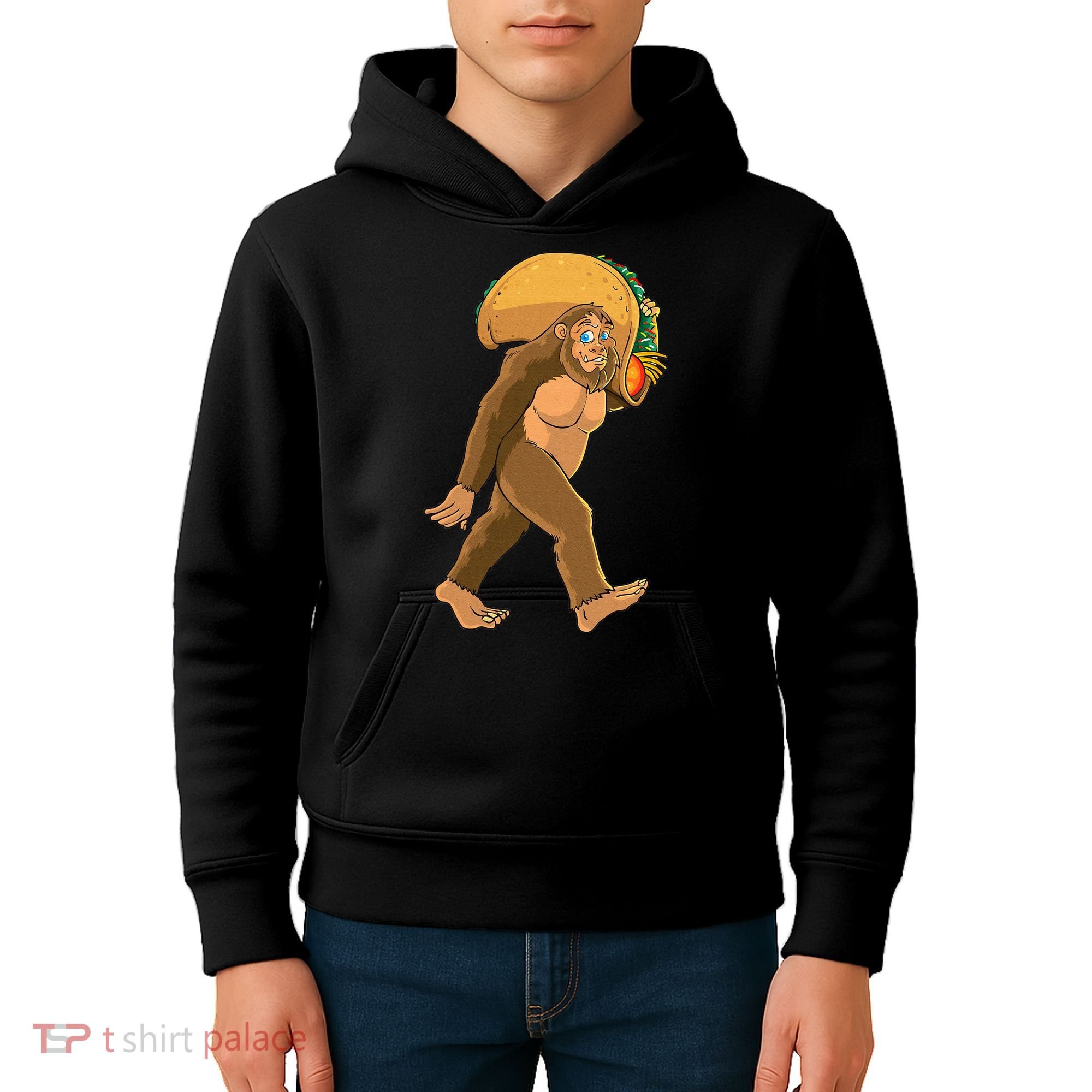 Bigfoot Carrying Taco Funny Cinco De Mayo Sasquatch Love Kids Hoodie