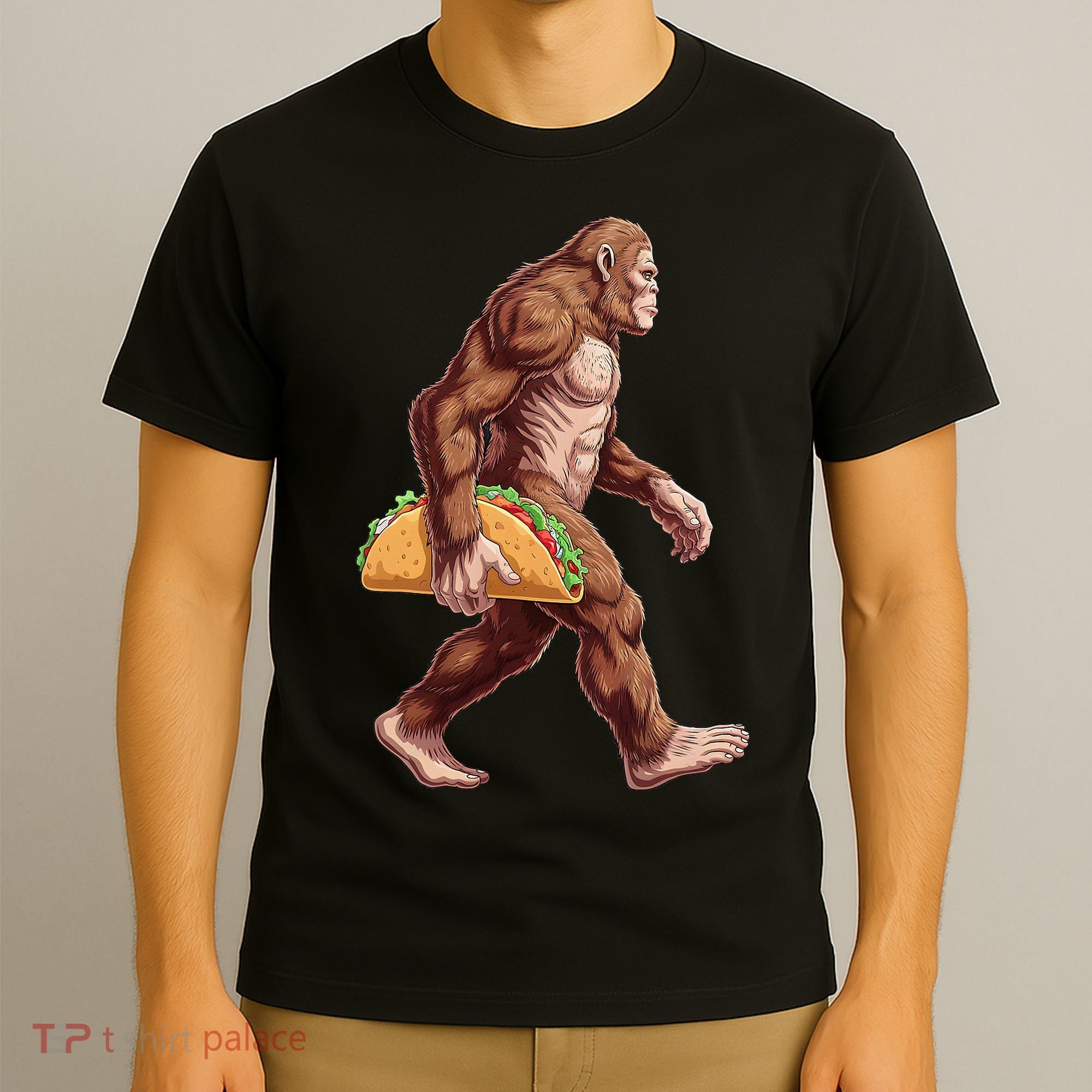 Bigfoot Carrying Taco Funny Cinco De Mayo Sasquatch T-Shirt