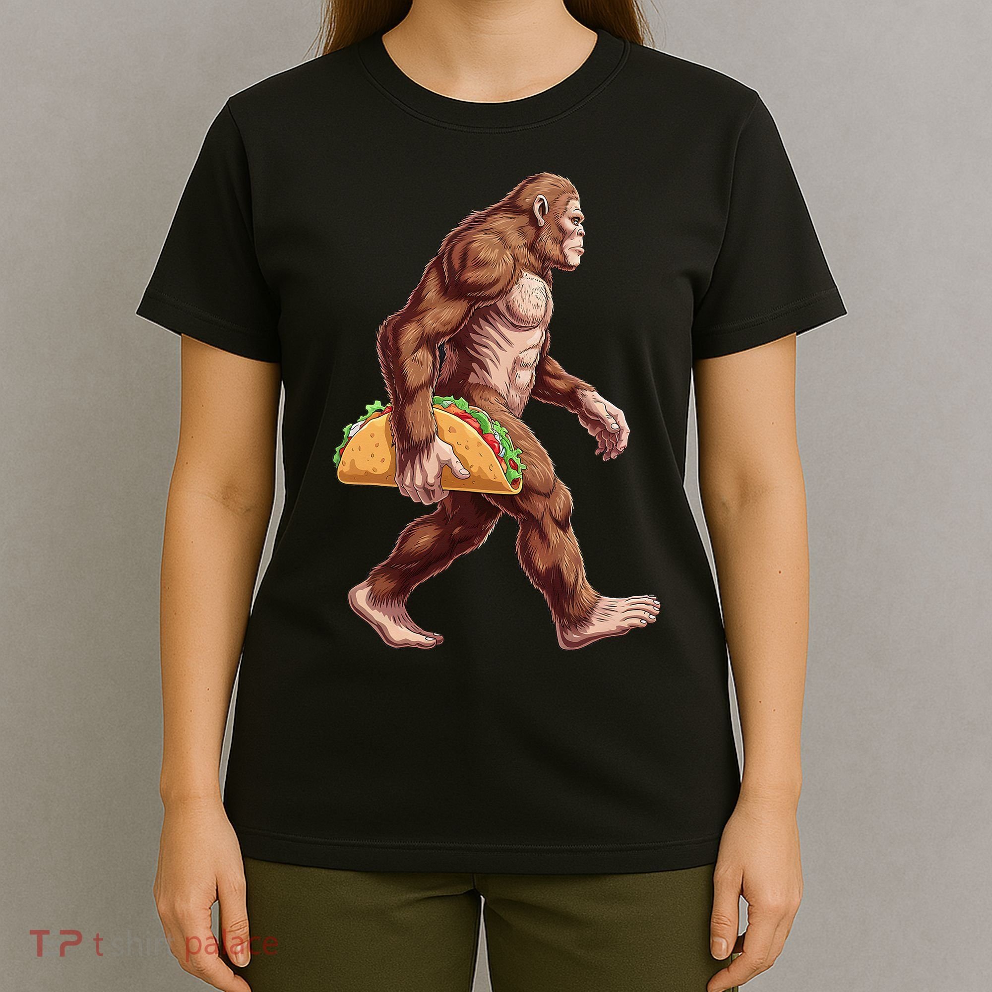 Bigfoot Carrying Taco Funny Cinco De Mayo Sasquatch T-Shirt
