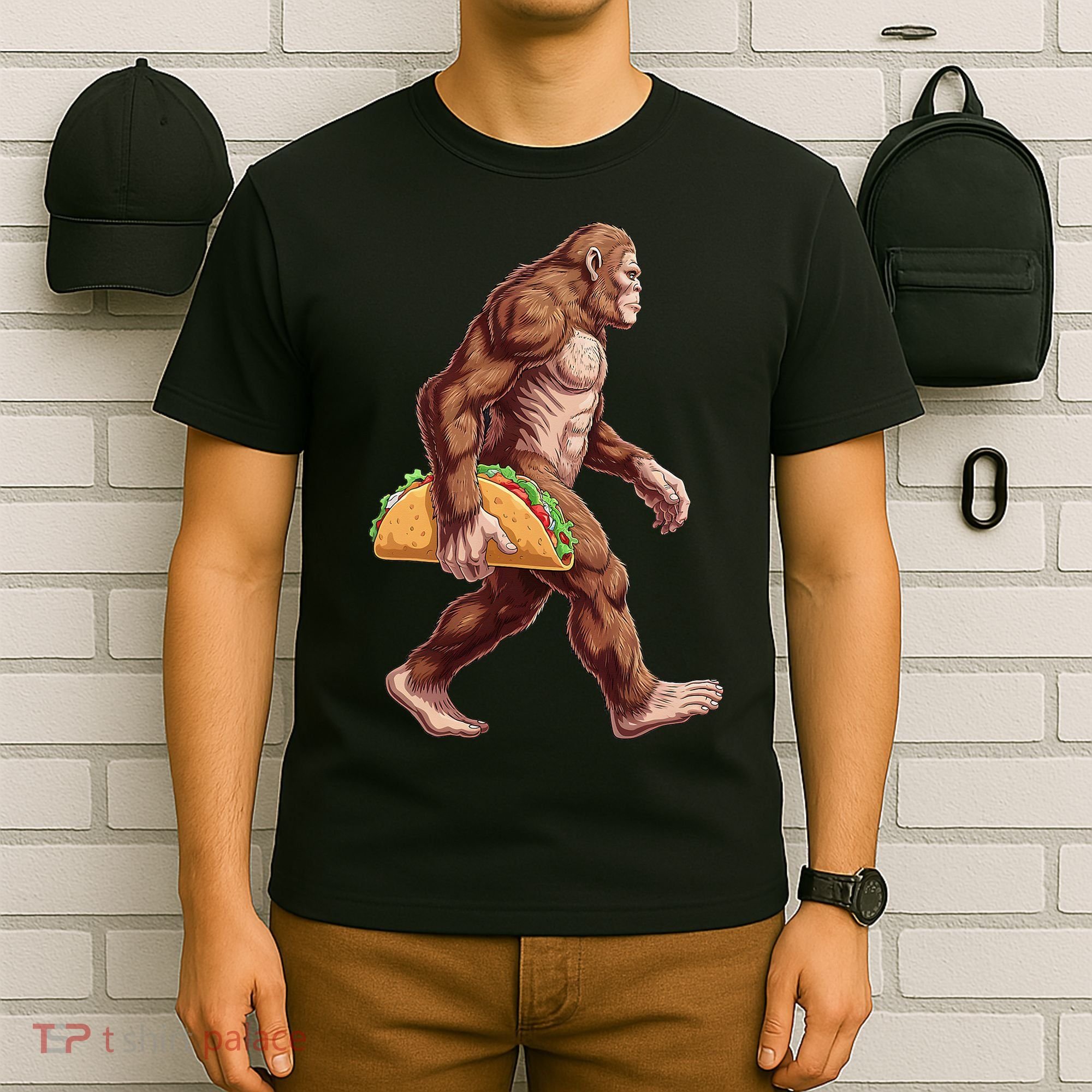 Bigfoot Carrying Taco Funny Cinco De Mayo Sasquatch T-Shirt