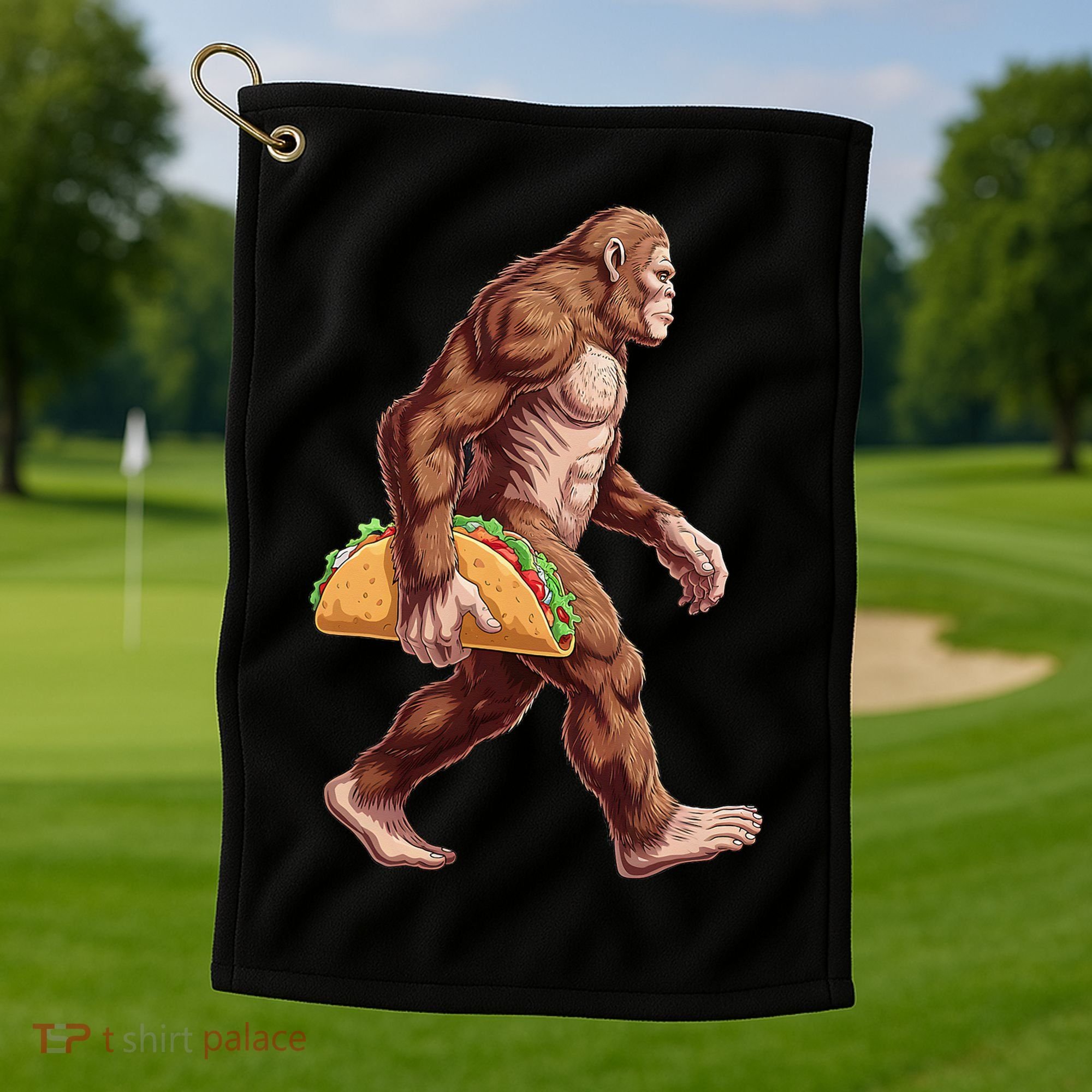 Bigfoot Carrying Taco Funny Cinco De Mayo Sasquatch Golf Towel