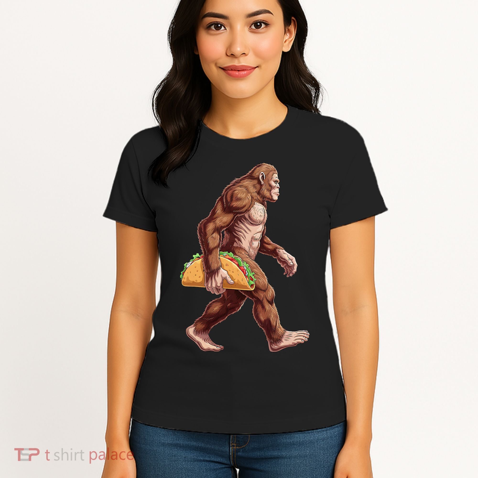 Bigfoot Carrying Taco Funny Cinco De Mayo Sasquatch Women's T-Shirt