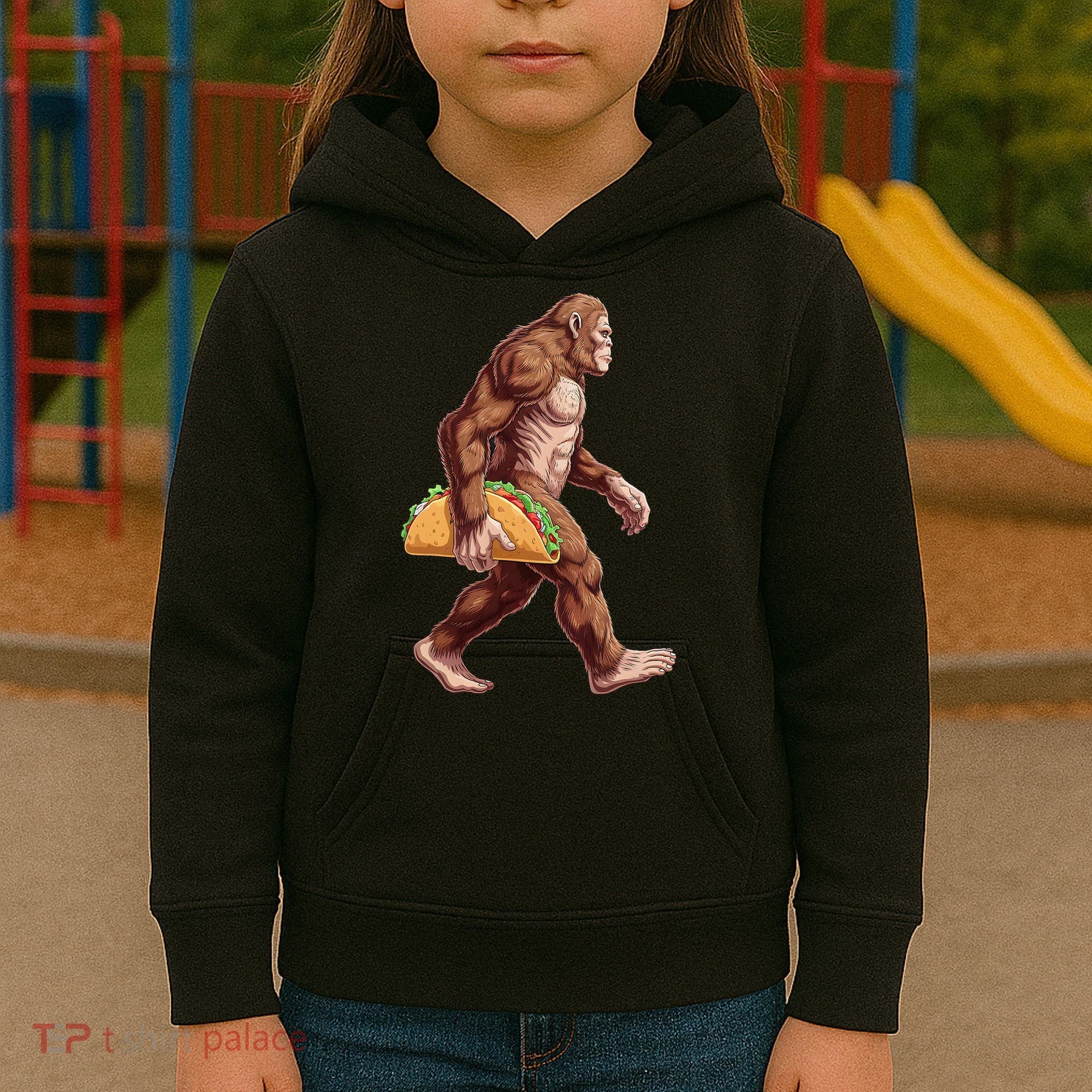 Bigfoot Carrying Taco Funny Cinco De Mayo Sasquatch Kids Hoodie