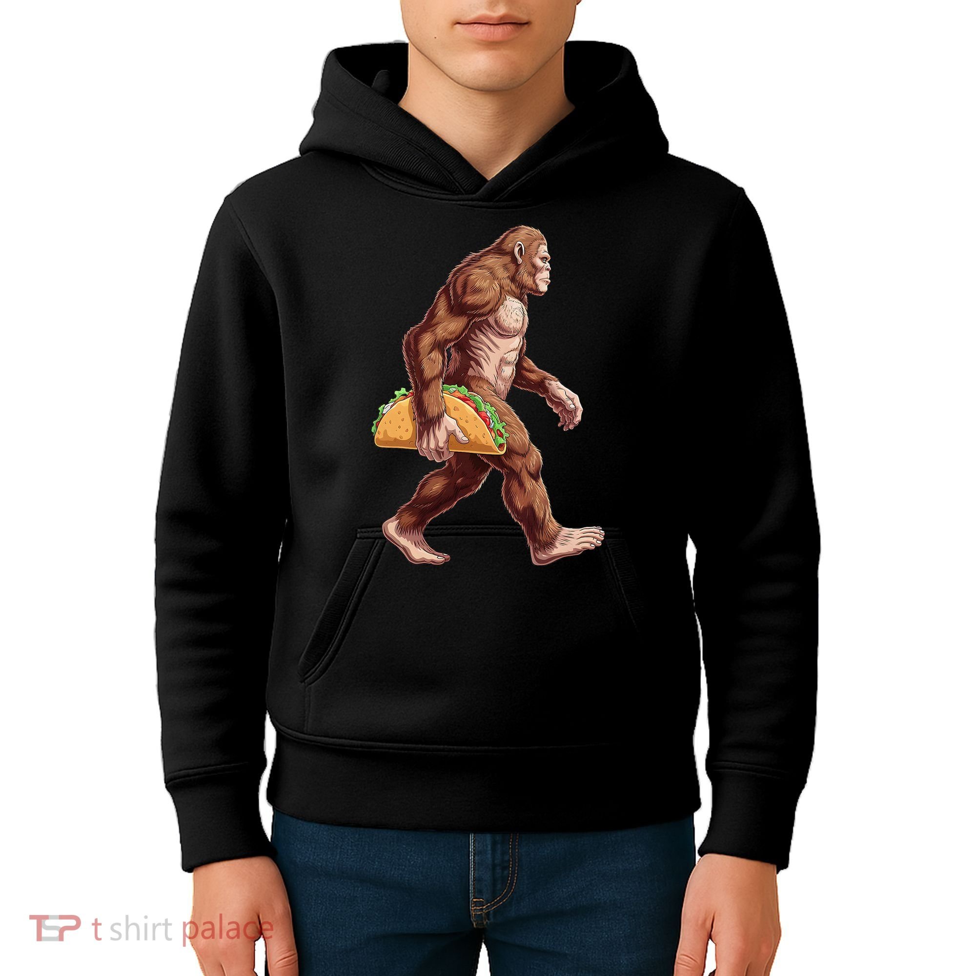 Bigfoot Carrying Taco Funny Cinco De Mayo Sasquatch Kids Hoodie