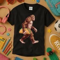 Bigfoot Carrying Taco Funny Cinco De Mayo Sasquatch Kids T-Shirt thumb 3