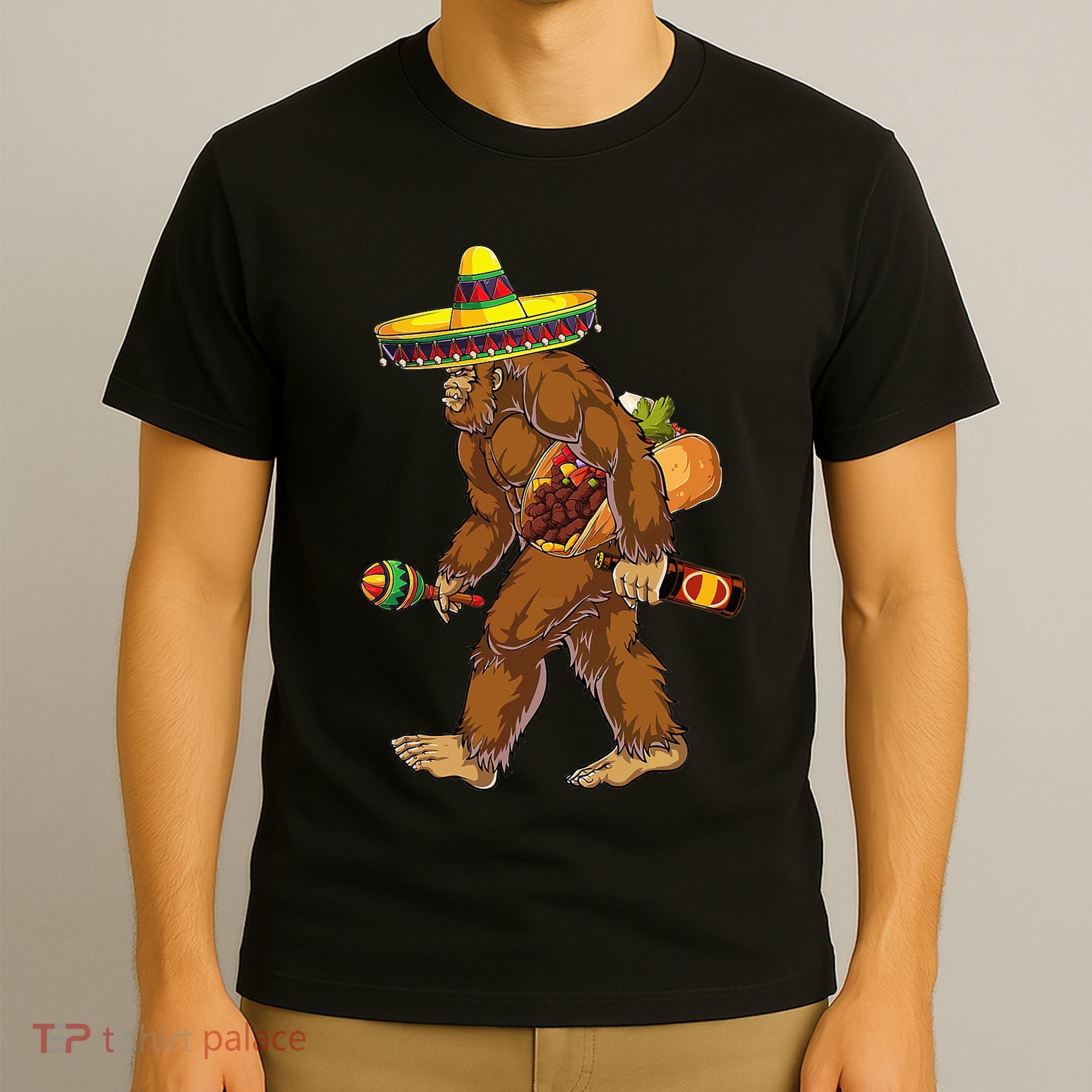Bigfoot Carrying Taco El Squatcho Beer Pacho Sombrero Lover T-Shirt