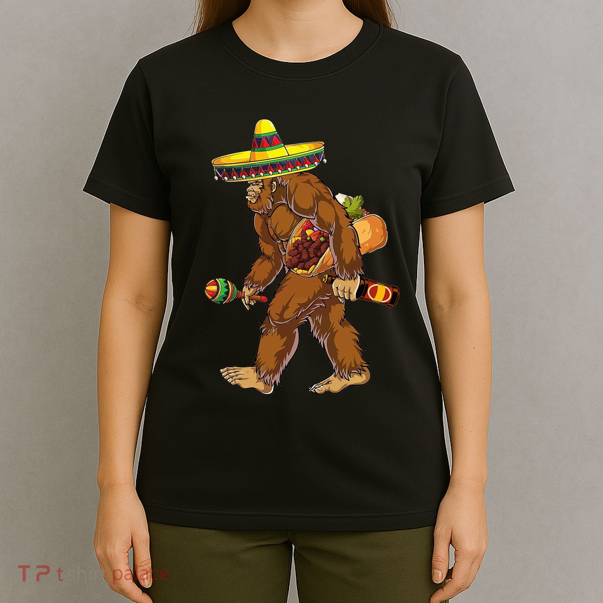 Bigfoot Carrying Taco El Squatcho Beer Pacho Sombrero Lover T-Shirt