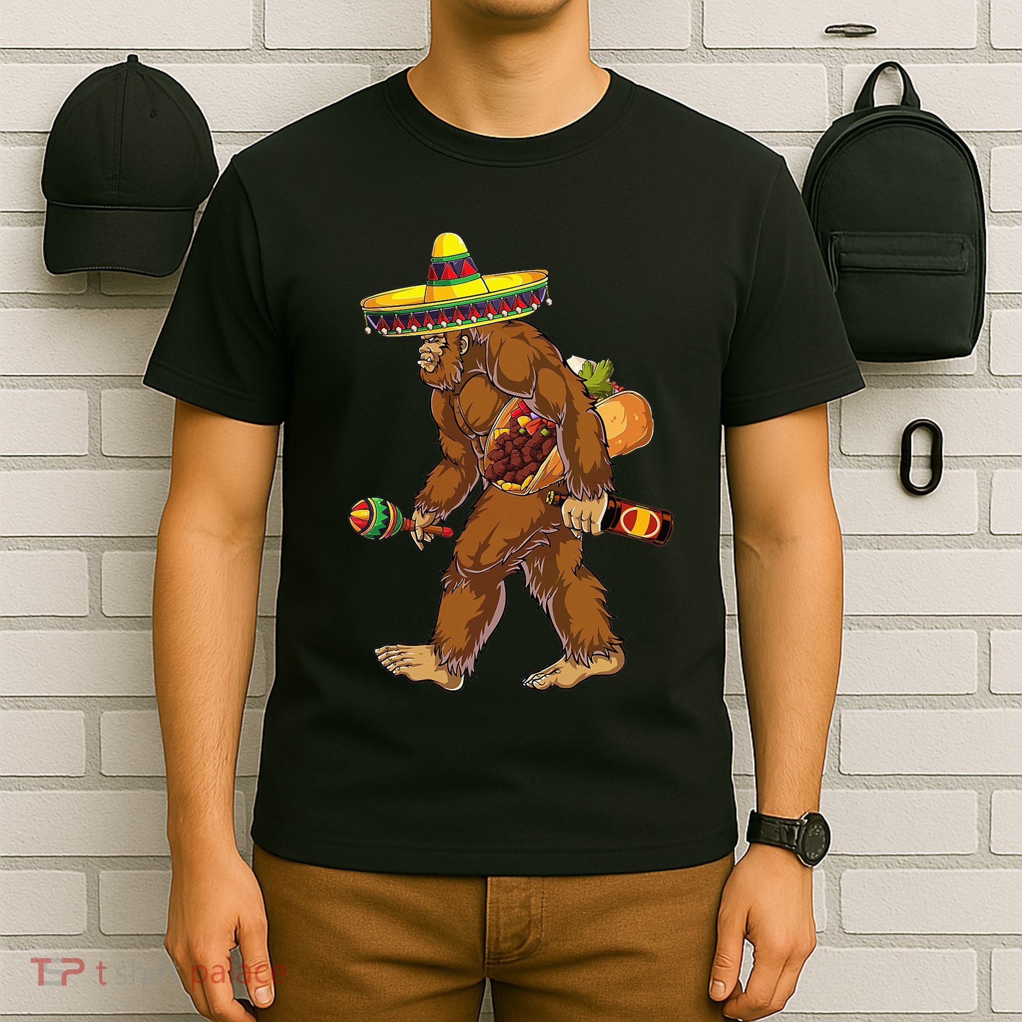 Bigfoot Carrying Taco El Squatcho Beer Pacho Sombrero Lover T-Shirt