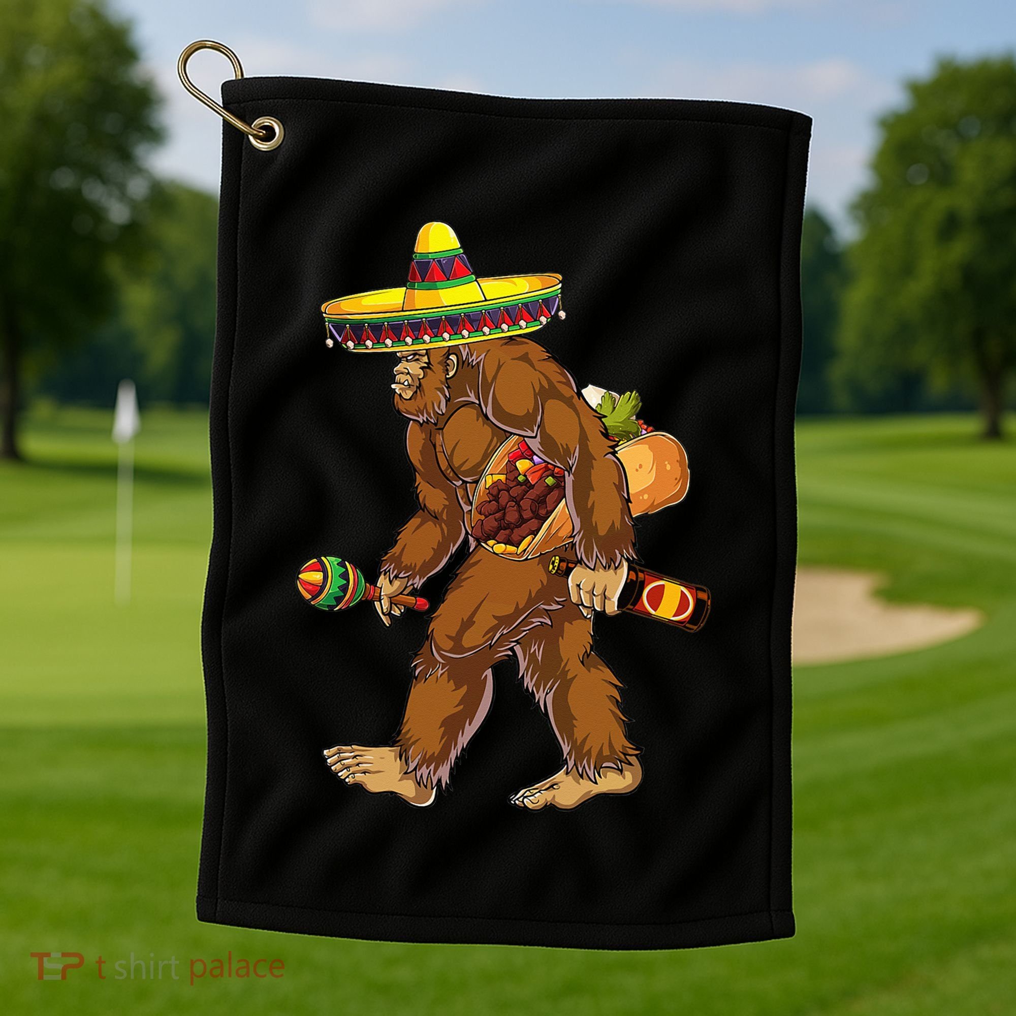 Bigfoot Carrying Taco El Squatcho Beer Pacho Sombrero Lover Golf Towel