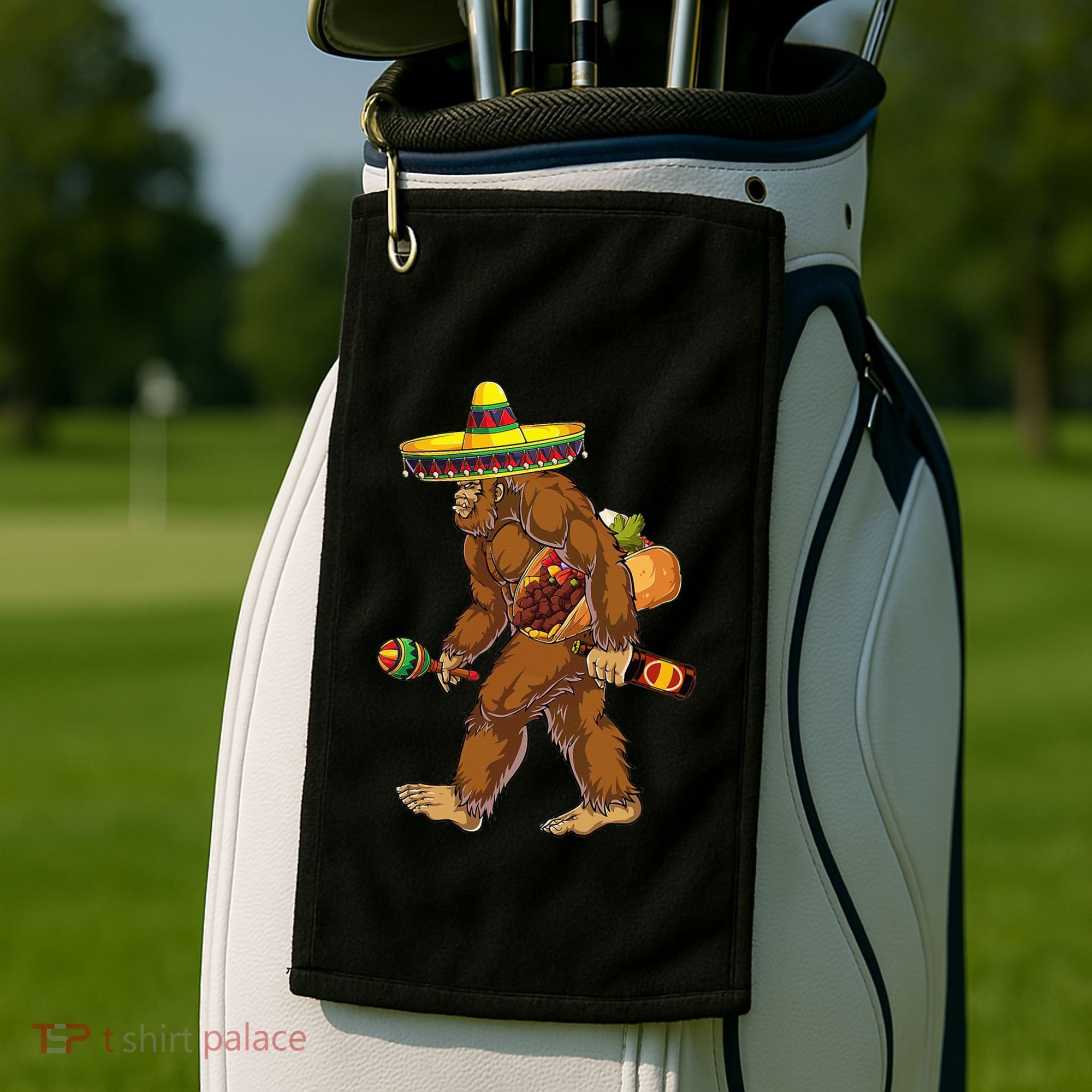 Bigfoot Carrying Taco El Squatcho Beer Pacho Sombrero Lover Golf Towel