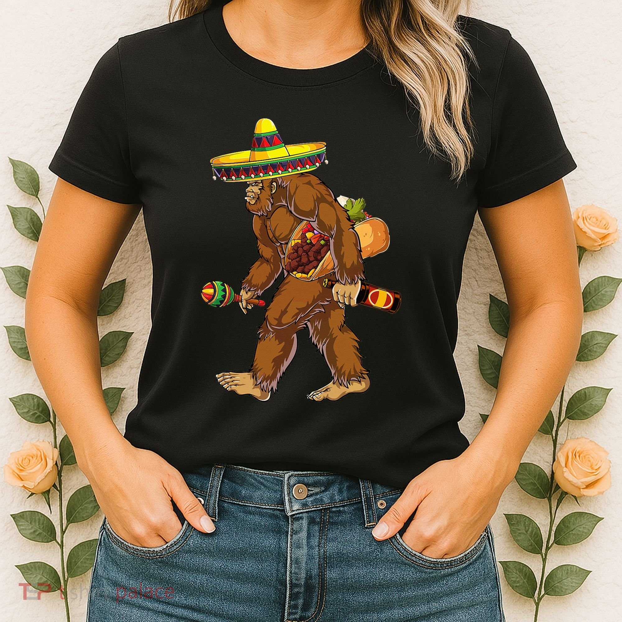 Bigfoot Carrying Taco El Squatcho Beer Pacho Sombrero Lover Women's T-Shirt